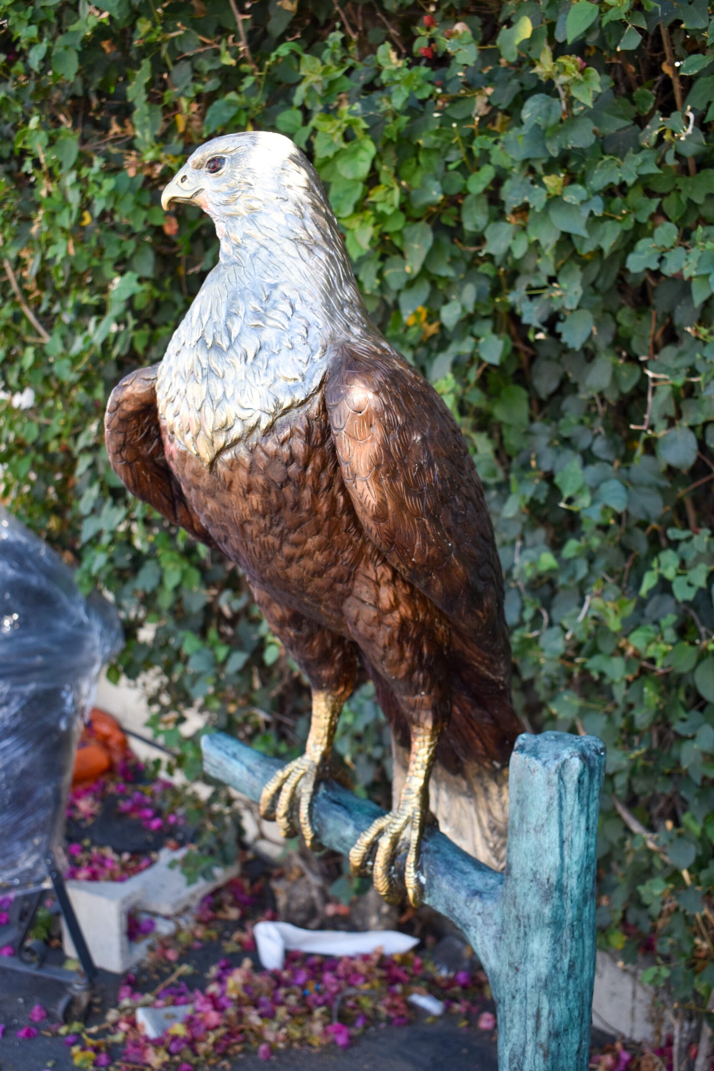 Very Detailed Eagle Standing on A Tree Branch Bronze Statue 24" x 28" x 66"H
