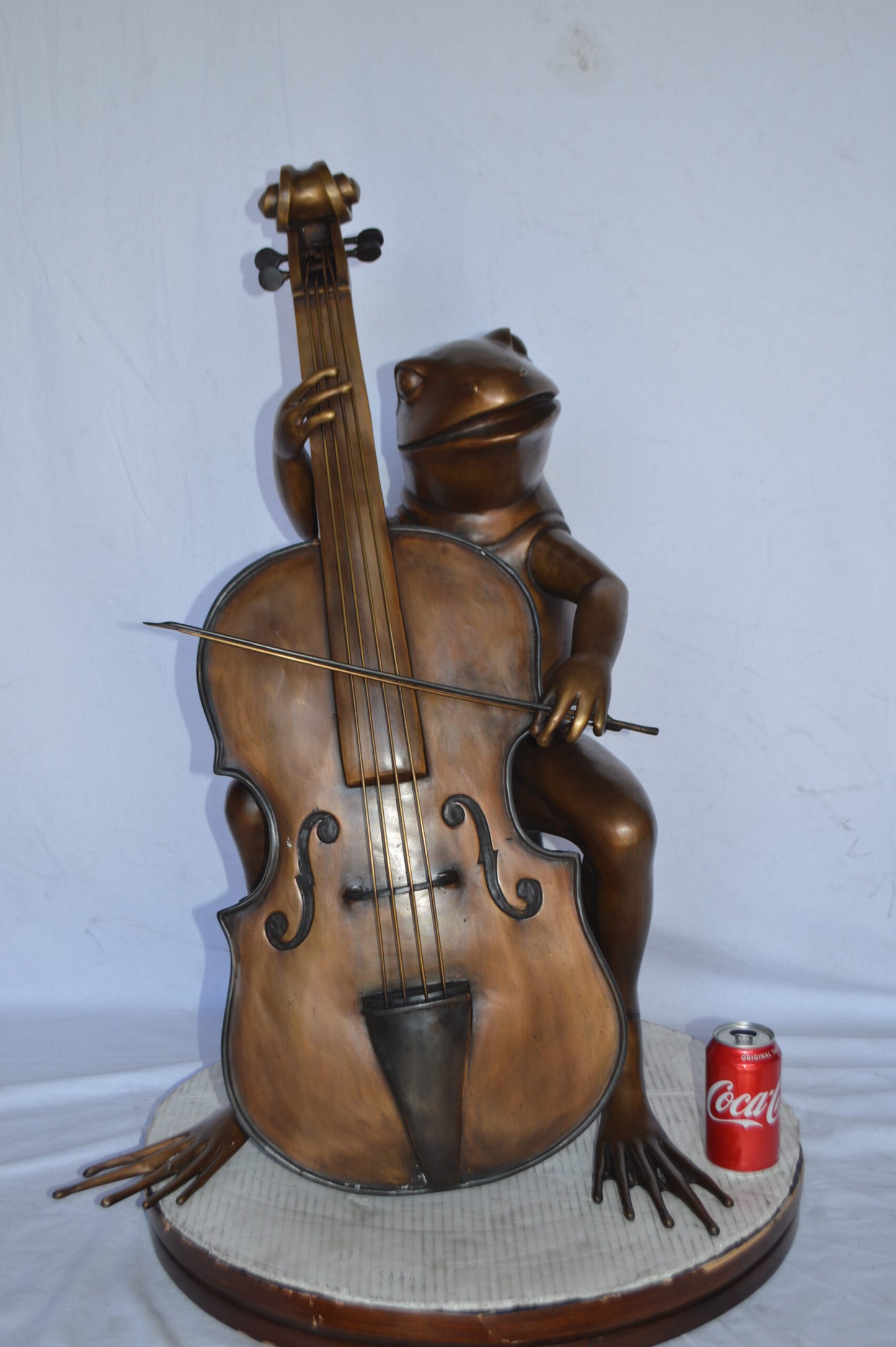 Frog Playing the Cello Bronze Statue - Size: 26"L x 18"W x 25"H.