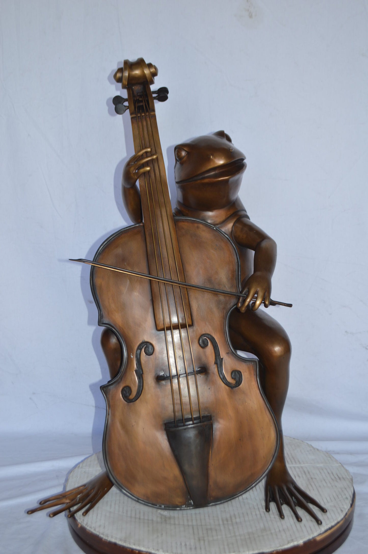 Frog Playing the Cello Bronze Statue - Size: 26"L x 18"W x 25"H.
