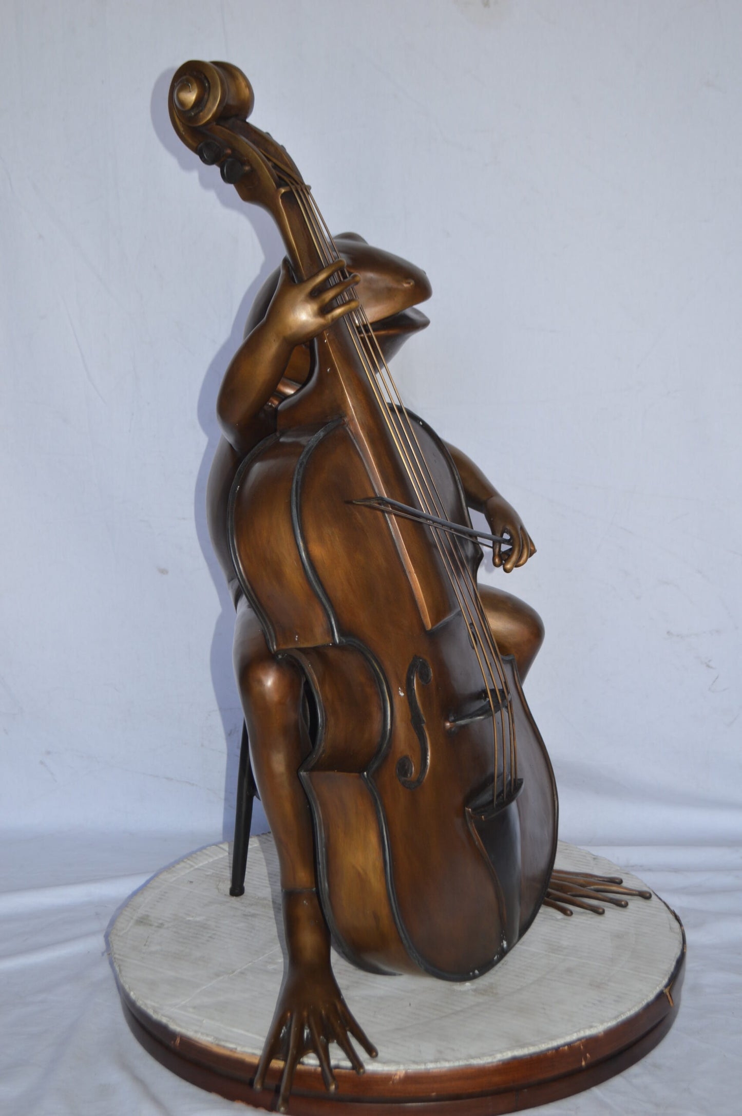 Frog Playing the Cello Bronze Statue - Size: 26"L x 18"W x 25"H.