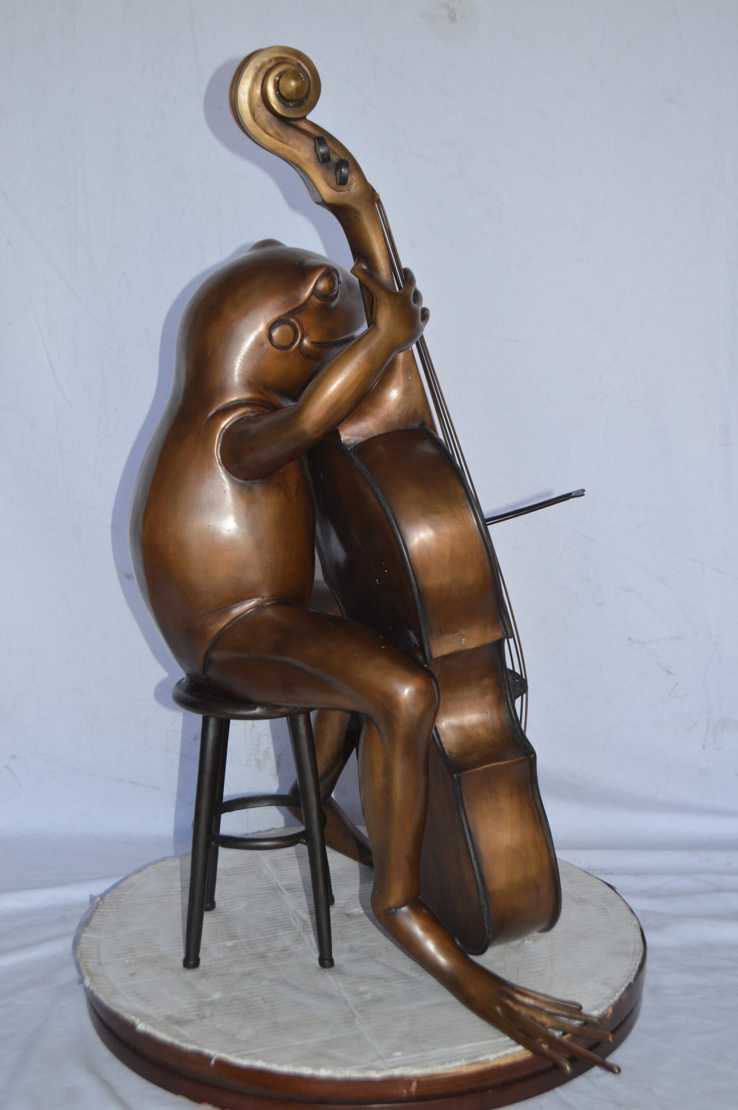 Frog Playing the Cello Bronze Statue - Size: 26"L x 18"W x 25"H.