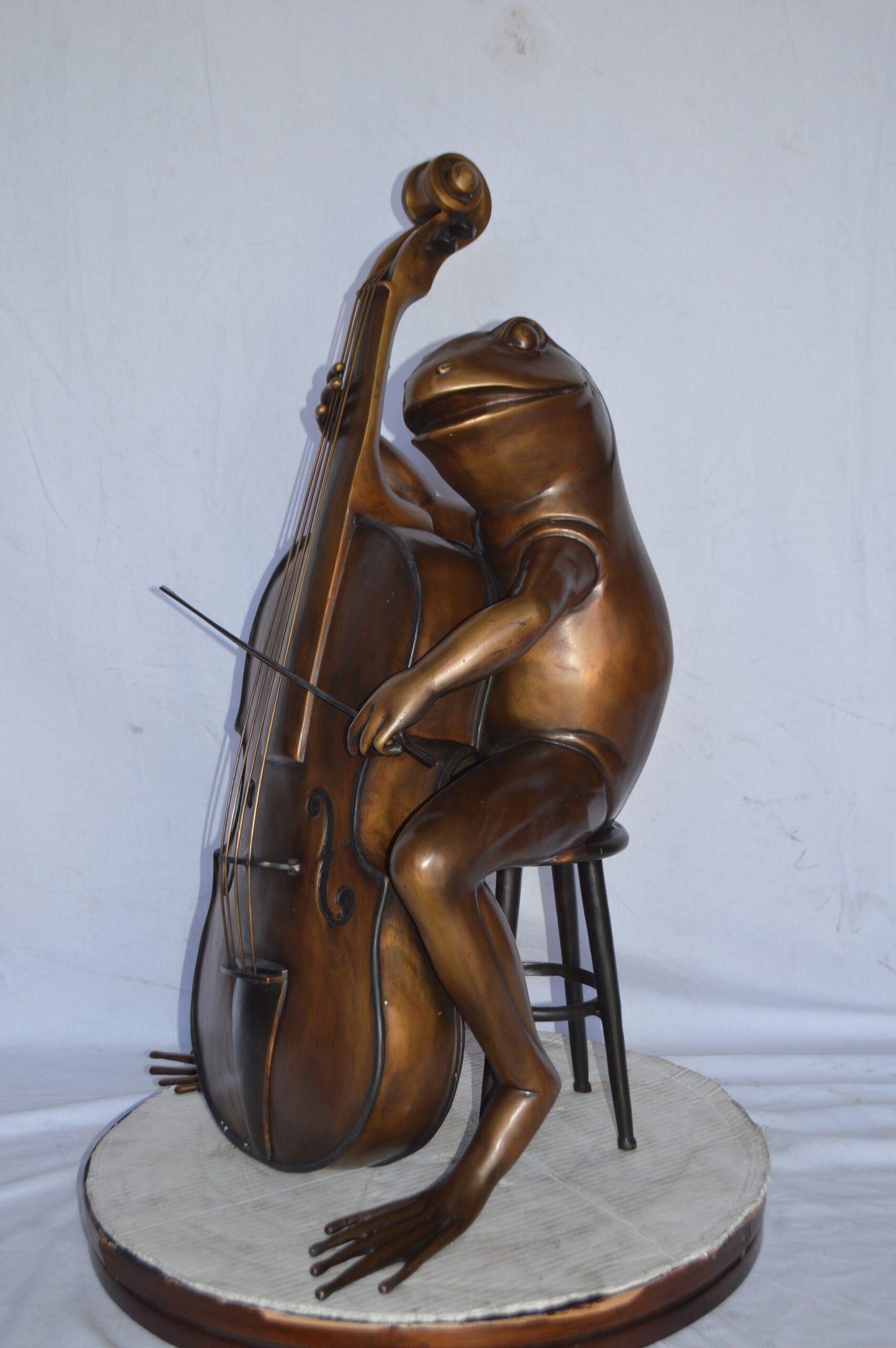Frog Playing the Cello Bronze Statue - Size: 26"L x 18"W x 25"H.