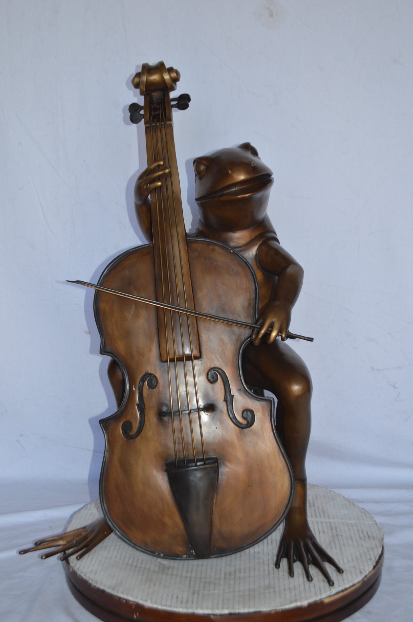 Frog Playing the Cello Bronze Statue - Size: 26"L x 18"W x 25"H.