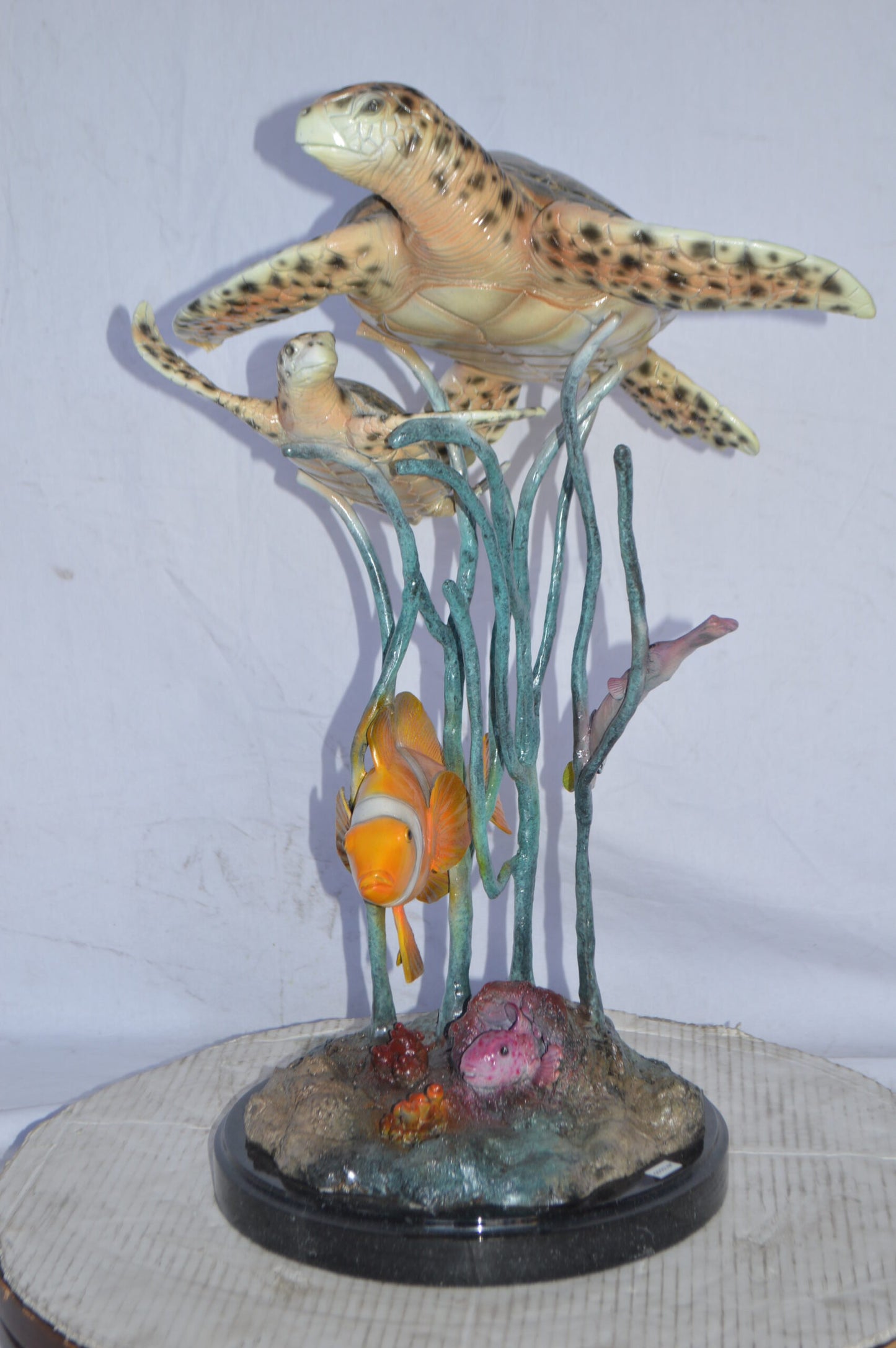 Two Turtles and Nemo Clownfish Bronze Statue - Size: 18"L x 15"W x 26"H.