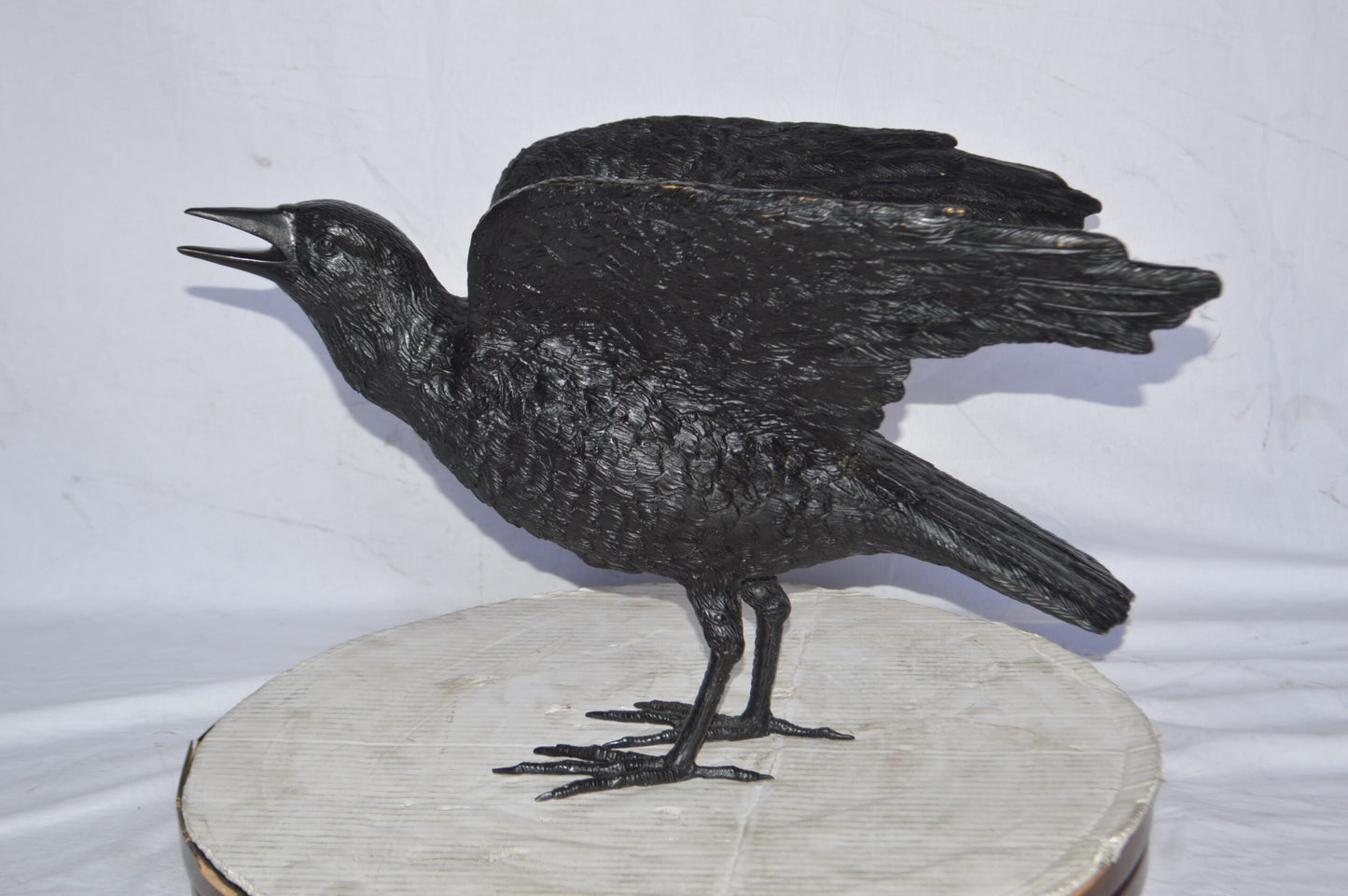 Raven with Open Wings Bronze Statue - Size: 16"L x 25"W x 15"H.