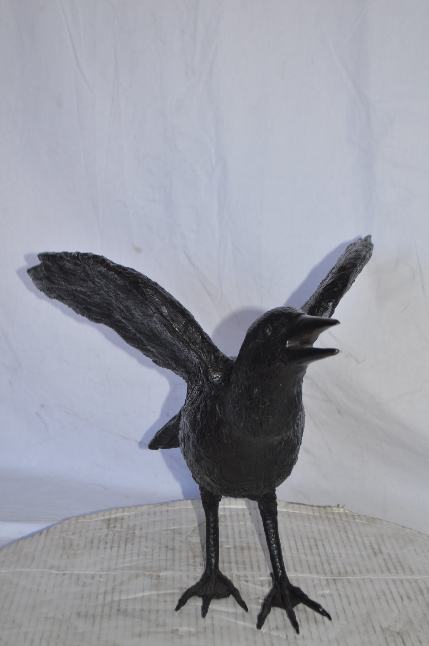 Raven with Open Wings Bronze Statue - Size: 16"L x 25"W x 15"H.