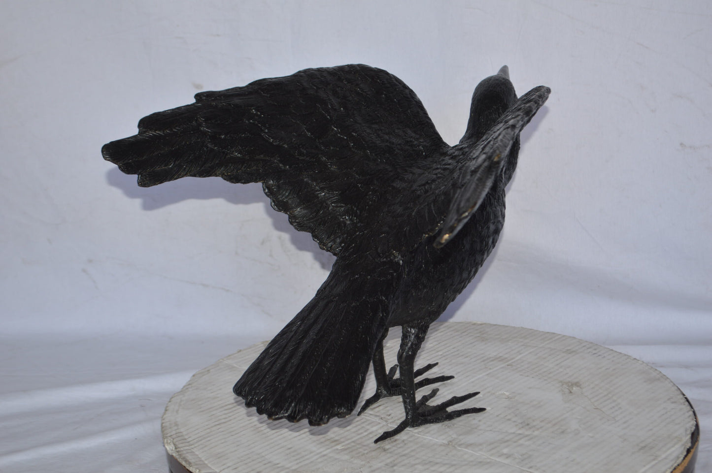 Raven with Open Wings Bronze Statue - Size: 16"L x 25"W x 15"H.