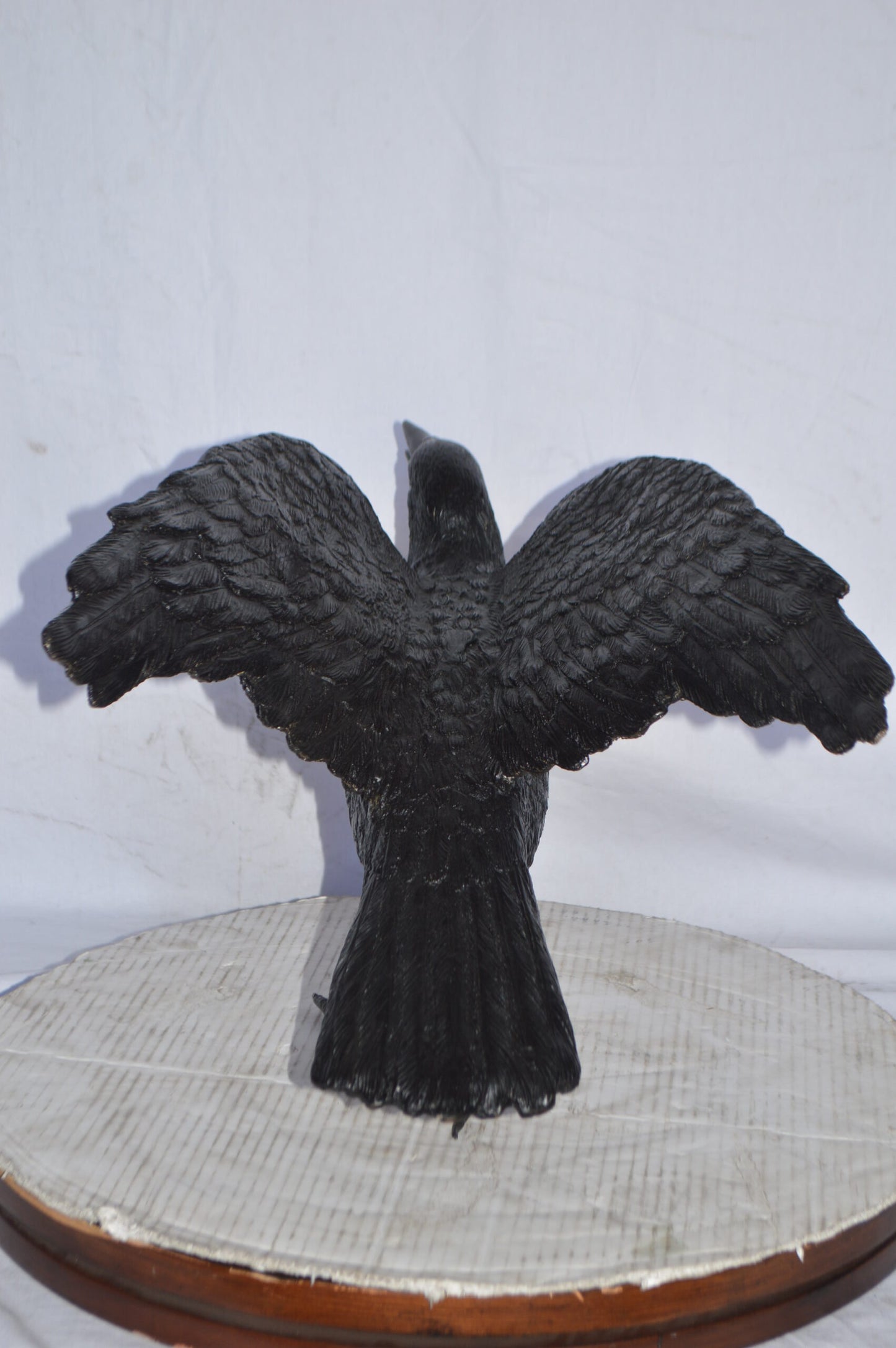 Raven with Open Wings Bronze Statue - Size: 16"L x 25"W x 15"H.