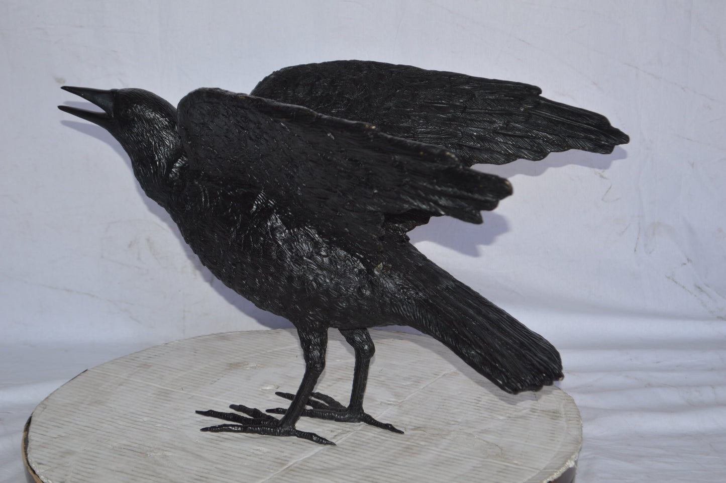 Raven with Open Wings Bronze Statue - Size: 16"L x 25"W x 15"H.