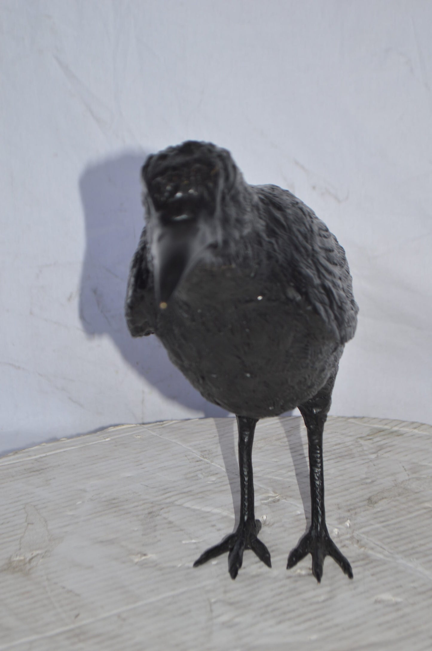 Raven with his head up Bronze Statue - Size: 23"L x 6"W x 13"H.