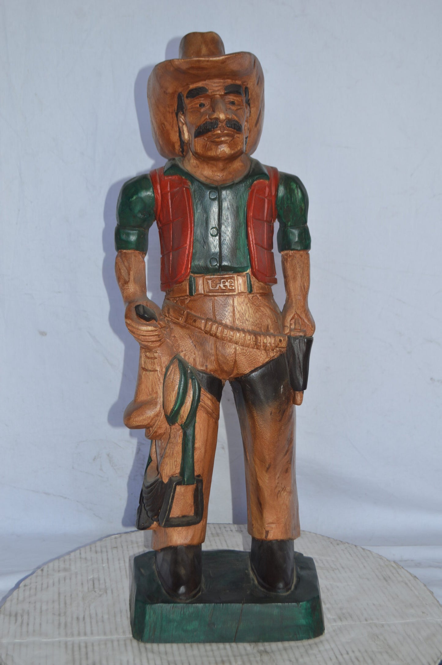 Cowboy Made of Wood Statue - Medium - Size: 8"L x 10"W x 30"H.