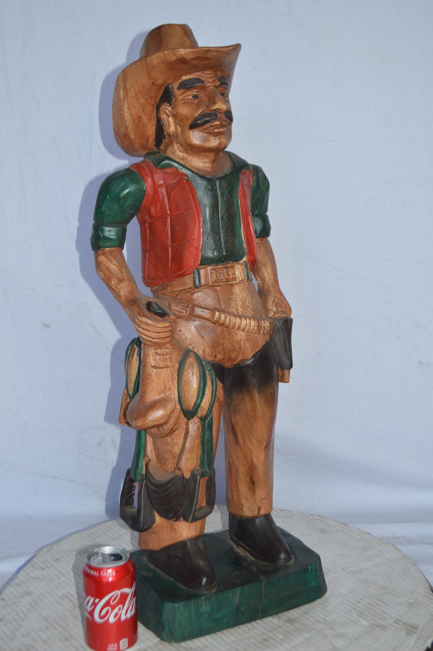 Cowboy Made of Wood Statue - Medium - Size: 8"L x 10"W x 30"H.