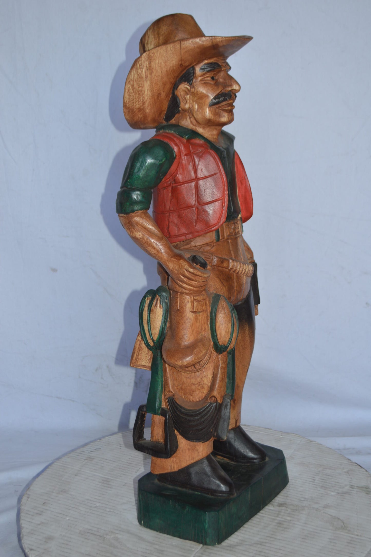 Cowboy Made of Wood Statue - Medium - Size: 8"L x 10"W x 30"H.