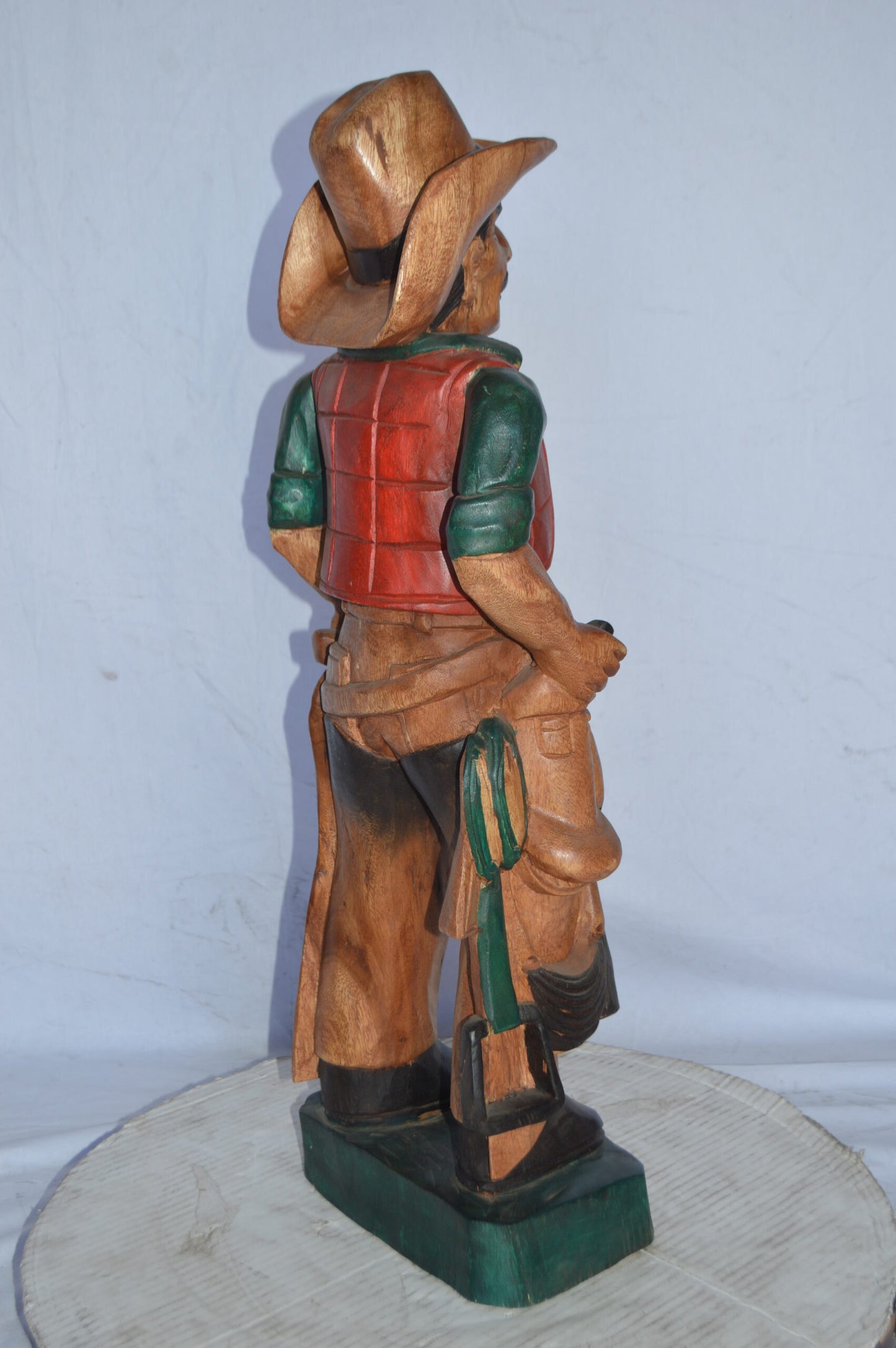 Cowboy Made of Wood Statue - Medium - Size: 8"L x 10"W x 30"H.