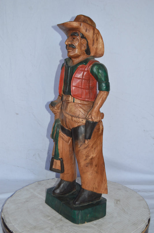 Cowboy Made of Wood Statue - Medium - Size: 8"L x 10"W x 30"H.