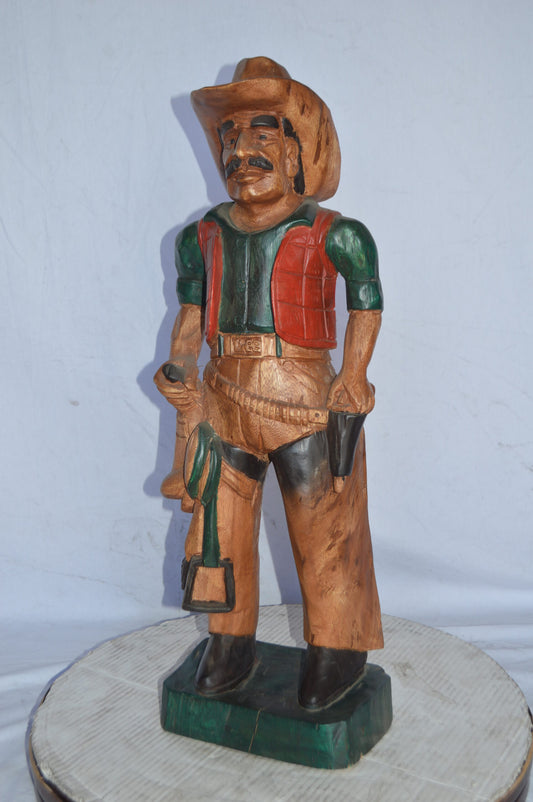 Cowboy Made of Wood Statue - Medium - Size: 8"L x 10"W x 30"H.