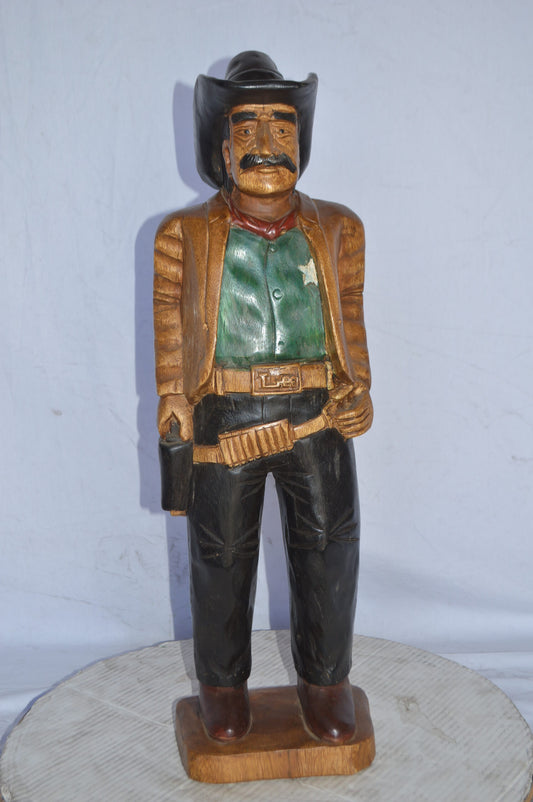 Sheriff Made of Wood Statue - Size: 6"L x 9"W x 30"H.