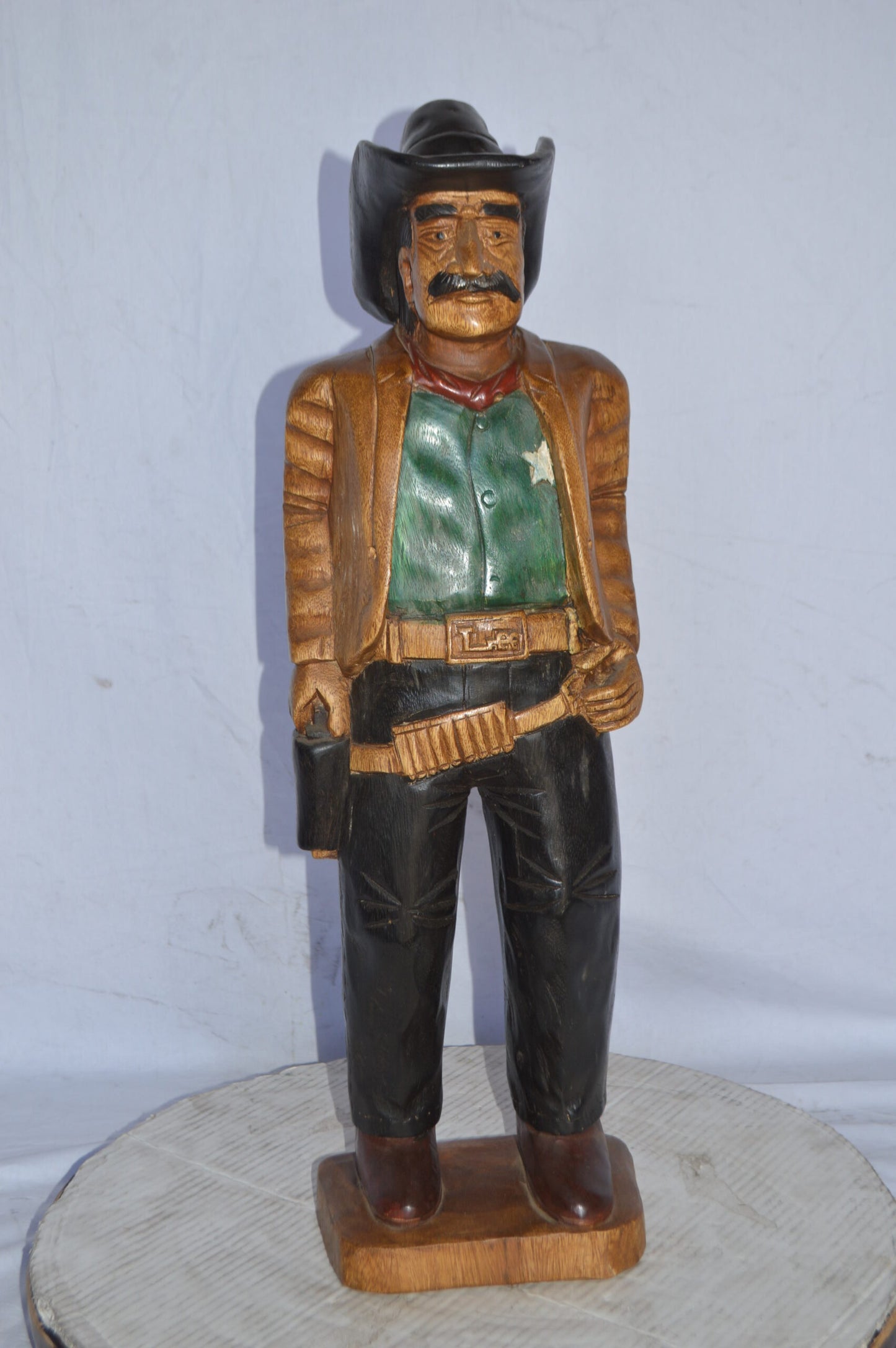 Sheriff Made of Wood Statue - Size: 6"L x 9"W x 30"H.
