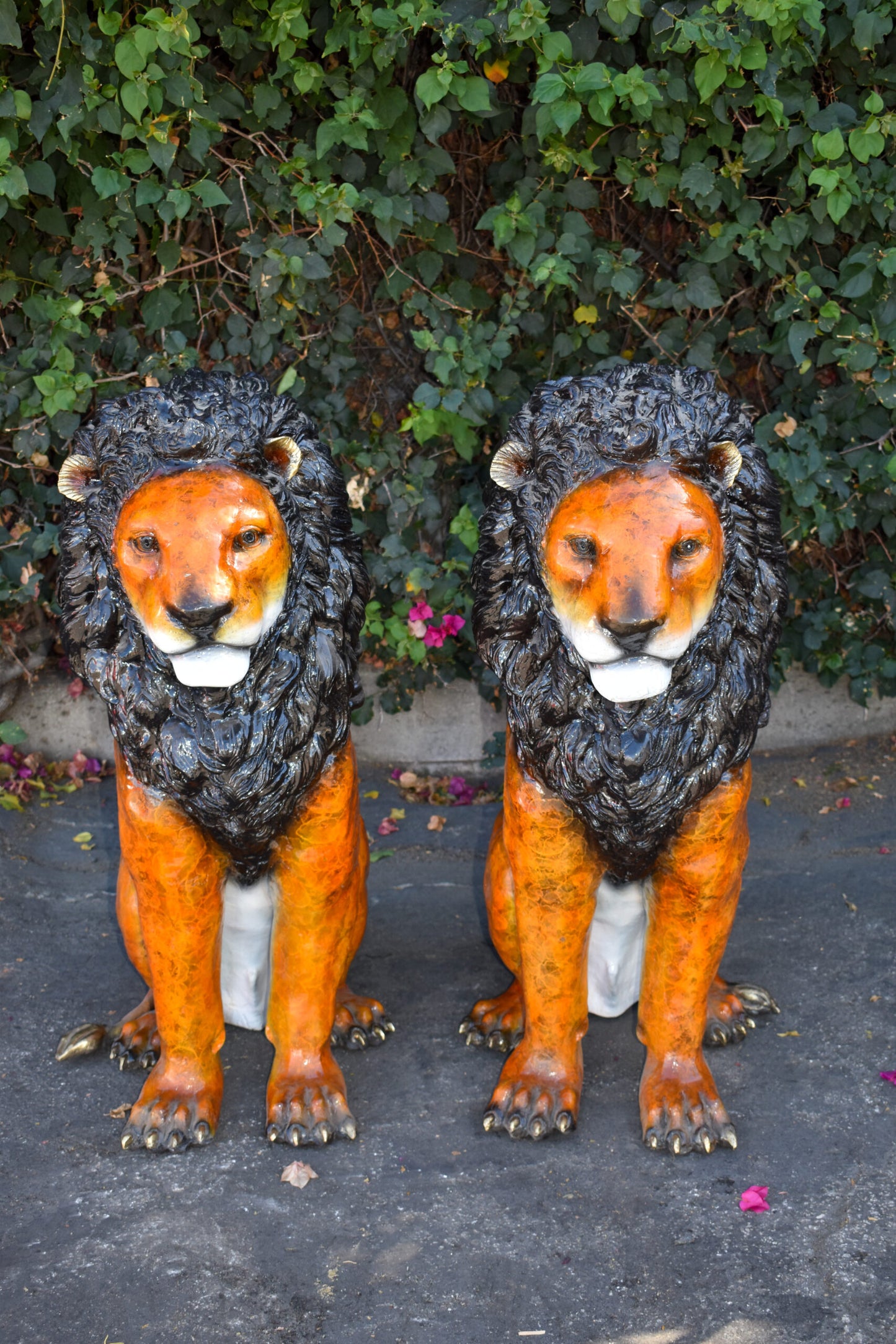 Pair Of Colored Standing Lions Made of Bronze Statue Size: 29" x 44" x 41"H