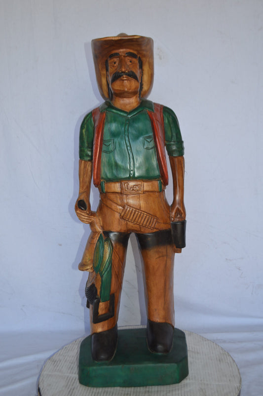 Cowboy Made of Wood Statue - Large - Size: 6"L x 10"W x 31"H.