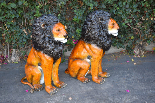 Pair Of Colored Standing Lions Made of Bronze Statue Size: 29" x 44" x 41"H