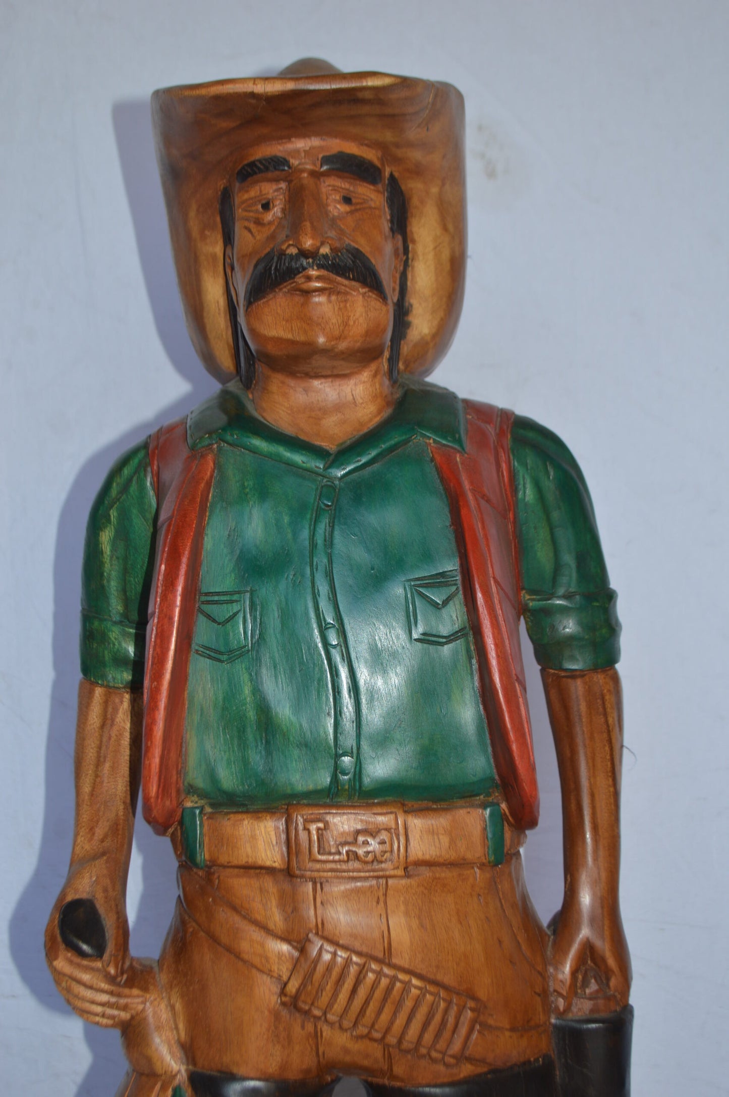 Cowboy Made of Wood Statue - Large - Size: 6"L x 10"W x 31"H.