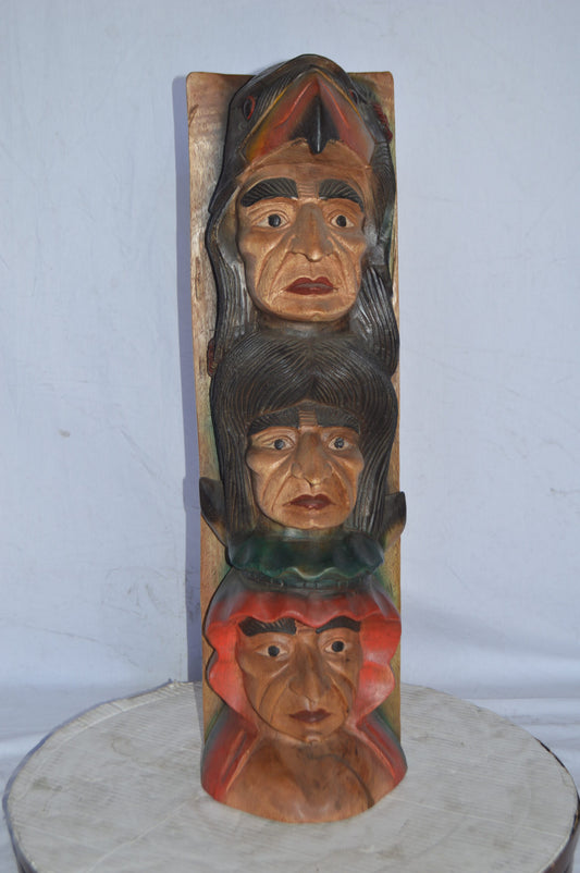 Indian Totem Made of Wood Statue - Size: 8"L x 10"W x 30"H.