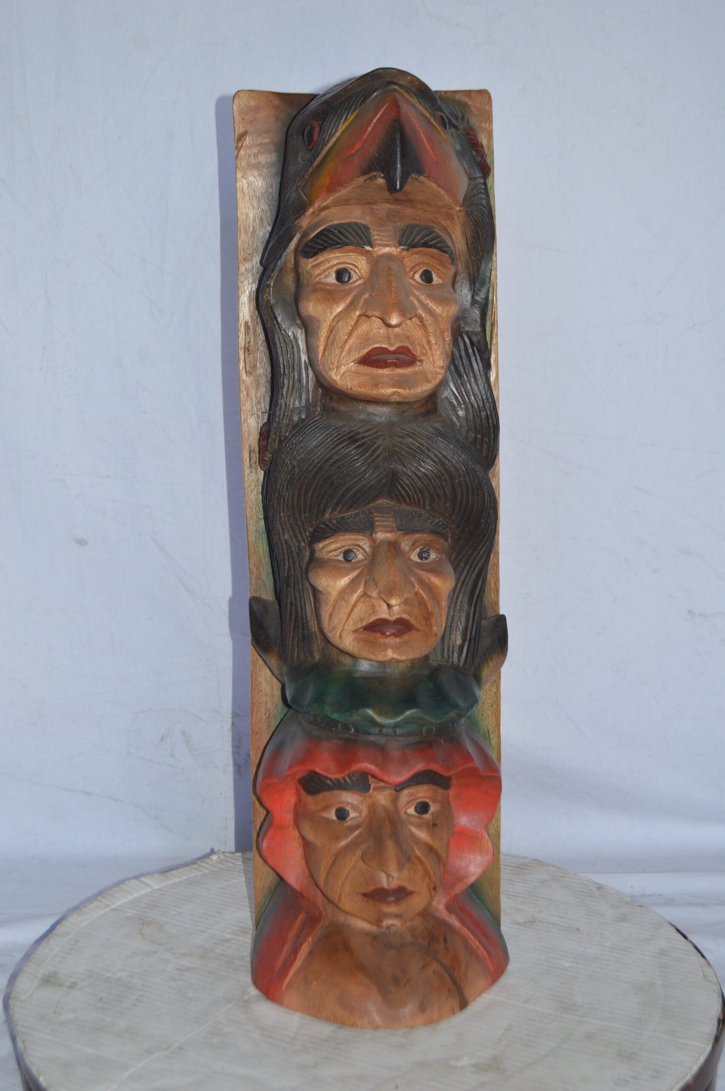 Indian Totem Made of Wood Statue - Size: 8"L x 10"W x 30"H.