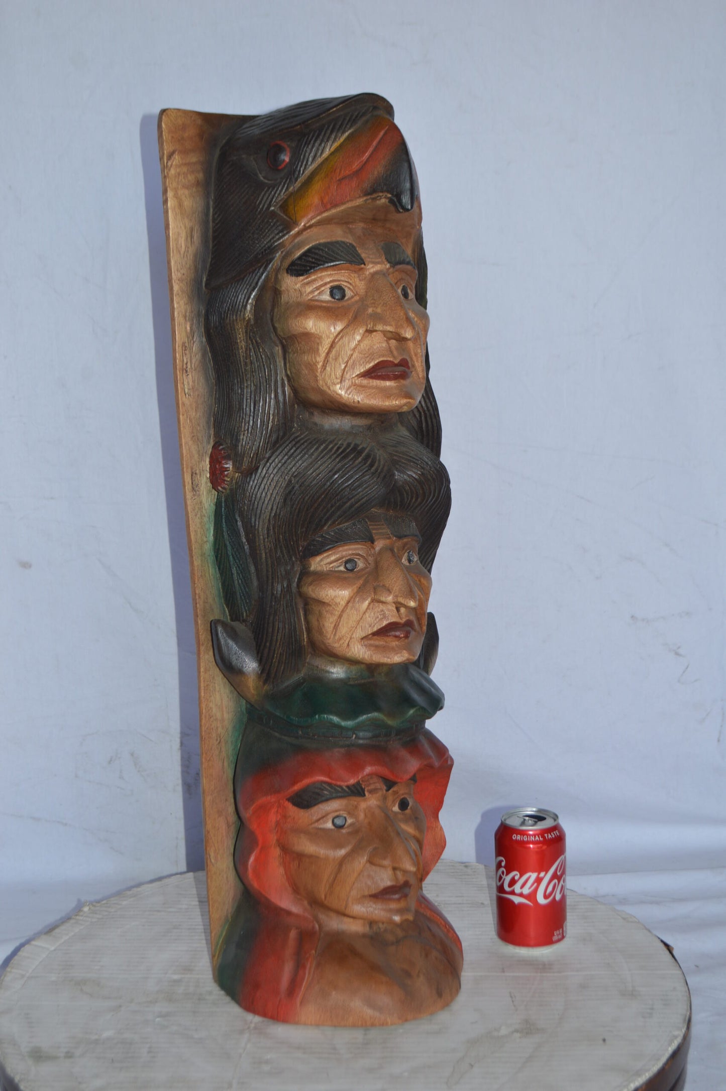 Indian Totem Made of Wood Statue - Size: 8"L x 10"W x 30"H.