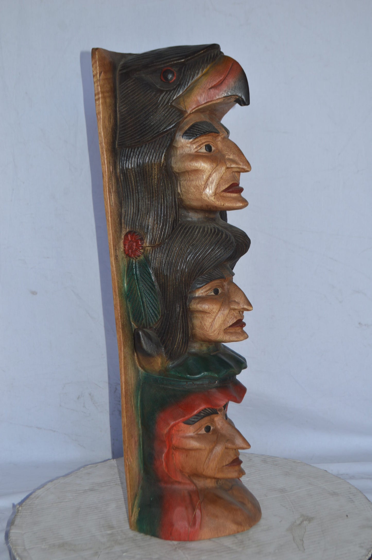 Indian Totem Made of Wood Statue - Size: 8"L x 10"W x 30"H.