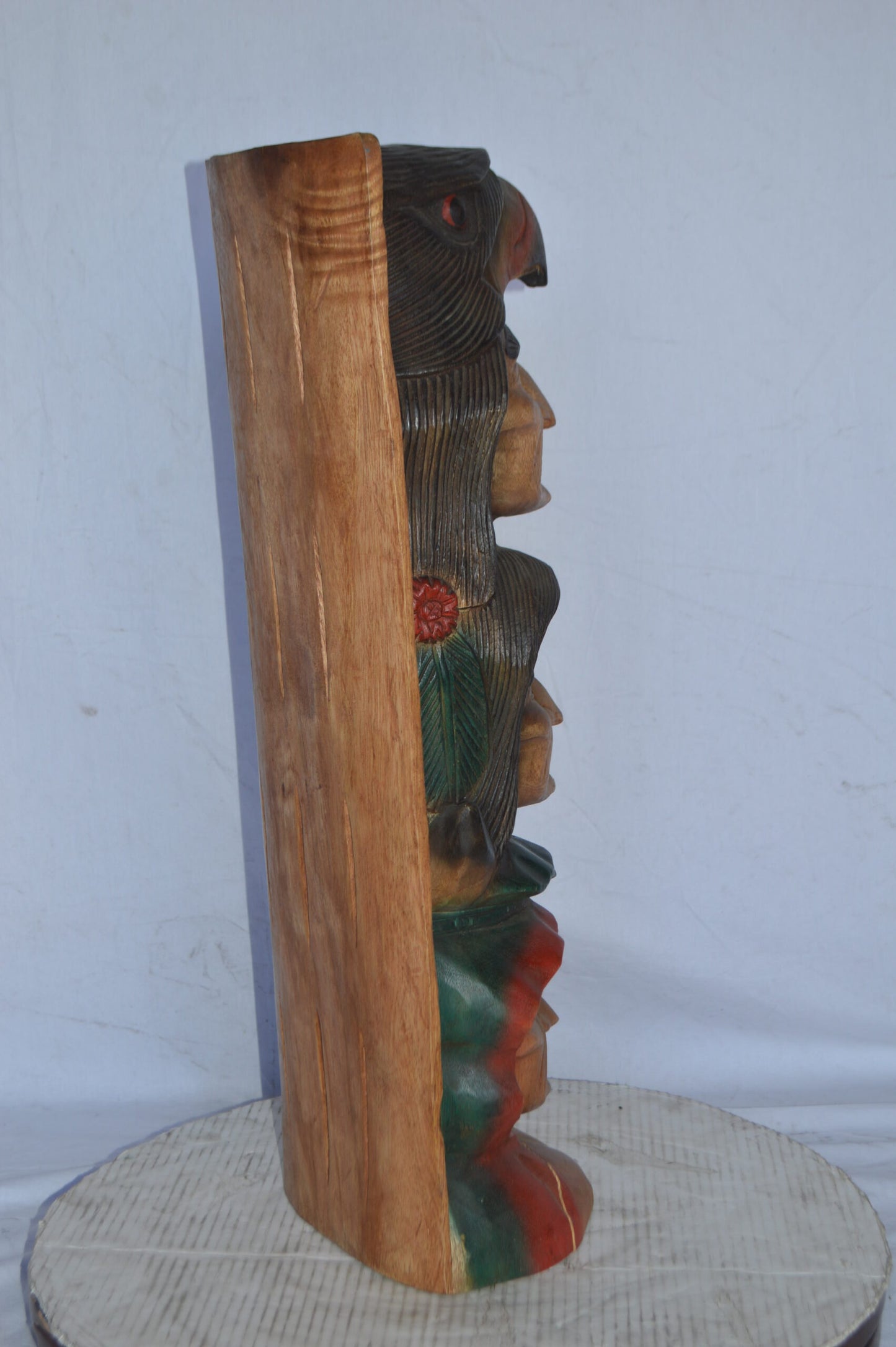 Indian Totem Made of Wood Statue - Size: 8"L x 10"W x 30"H.