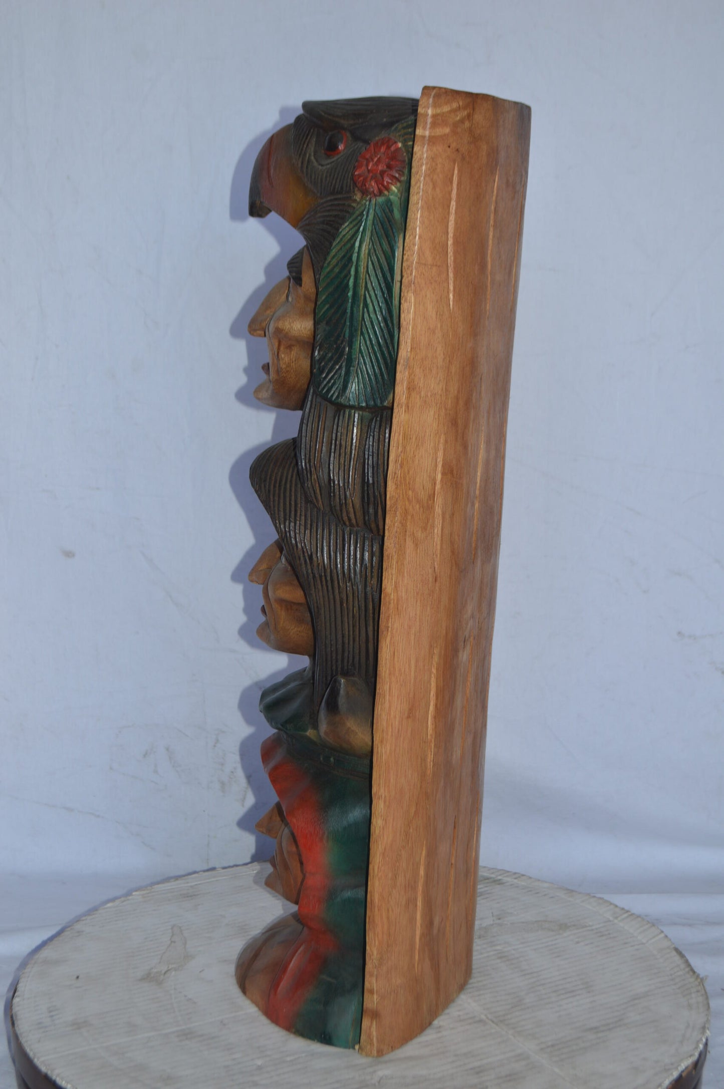 Indian Totem Made of Wood Statue - Size: 8"L x 10"W x 30"H.