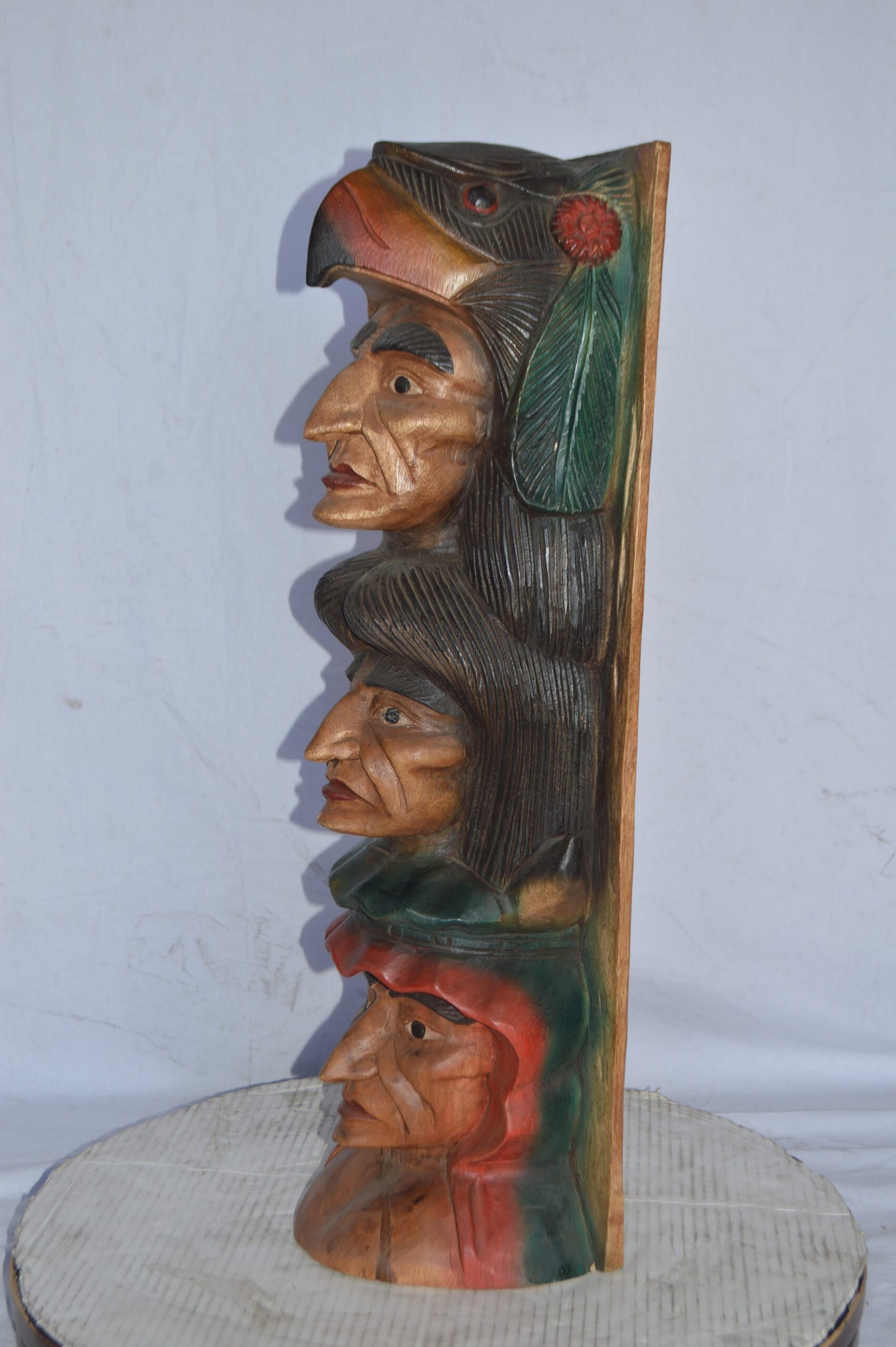Indian Totem Made of Wood Statue - Size: 8"L x 10"W x 30"H.