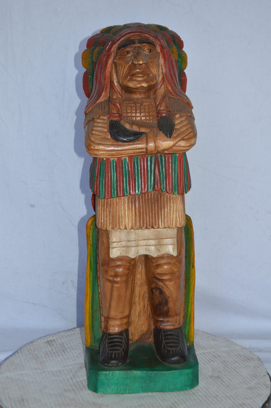 Indian Chief Made of Wood Statue - Medium - Size: 7"L x 10"W x 30"H.