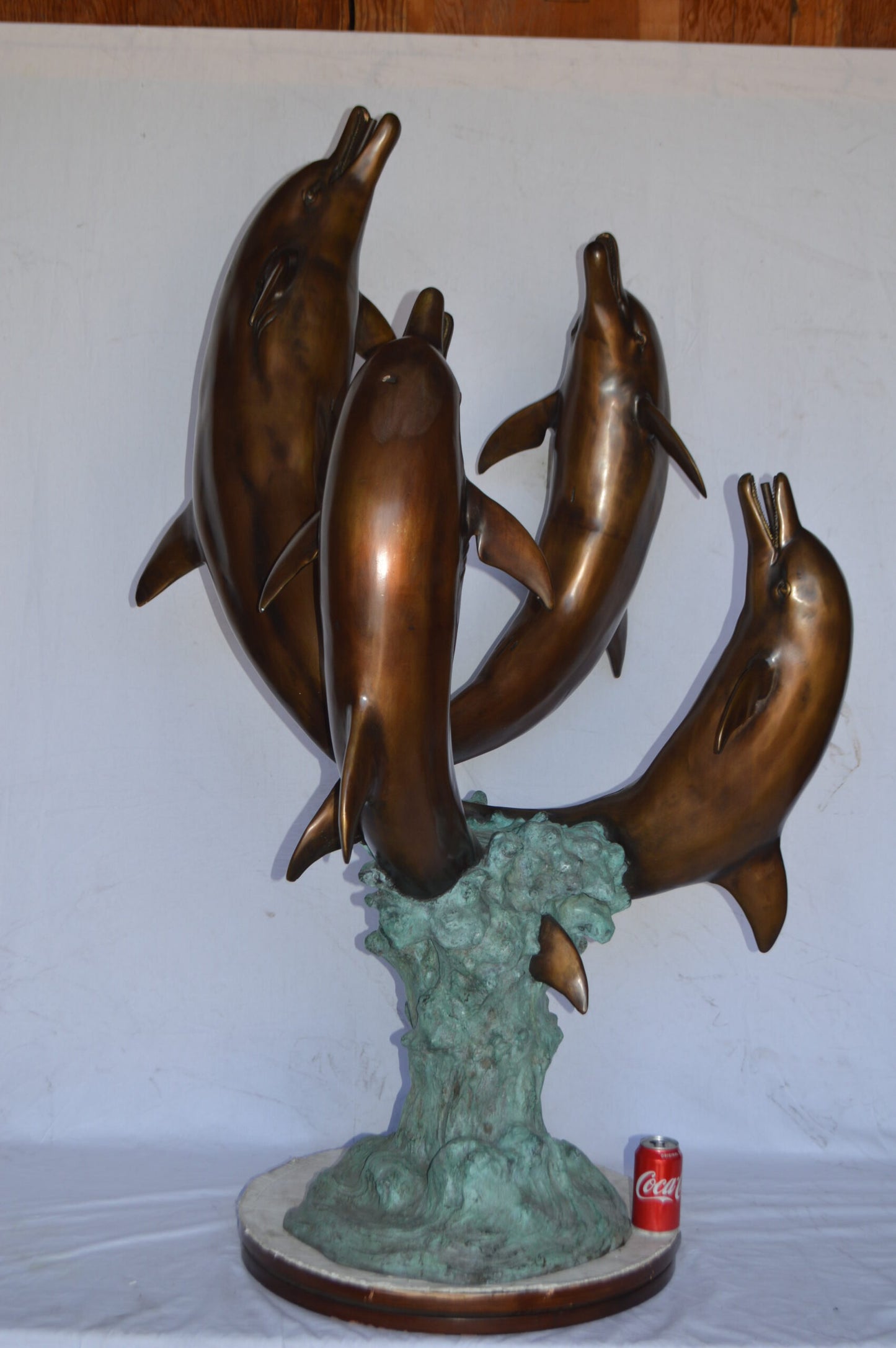 Four Dolphins Jumping Bronze Statue Fountain - Size: 39"L x 41"W x 62"H.