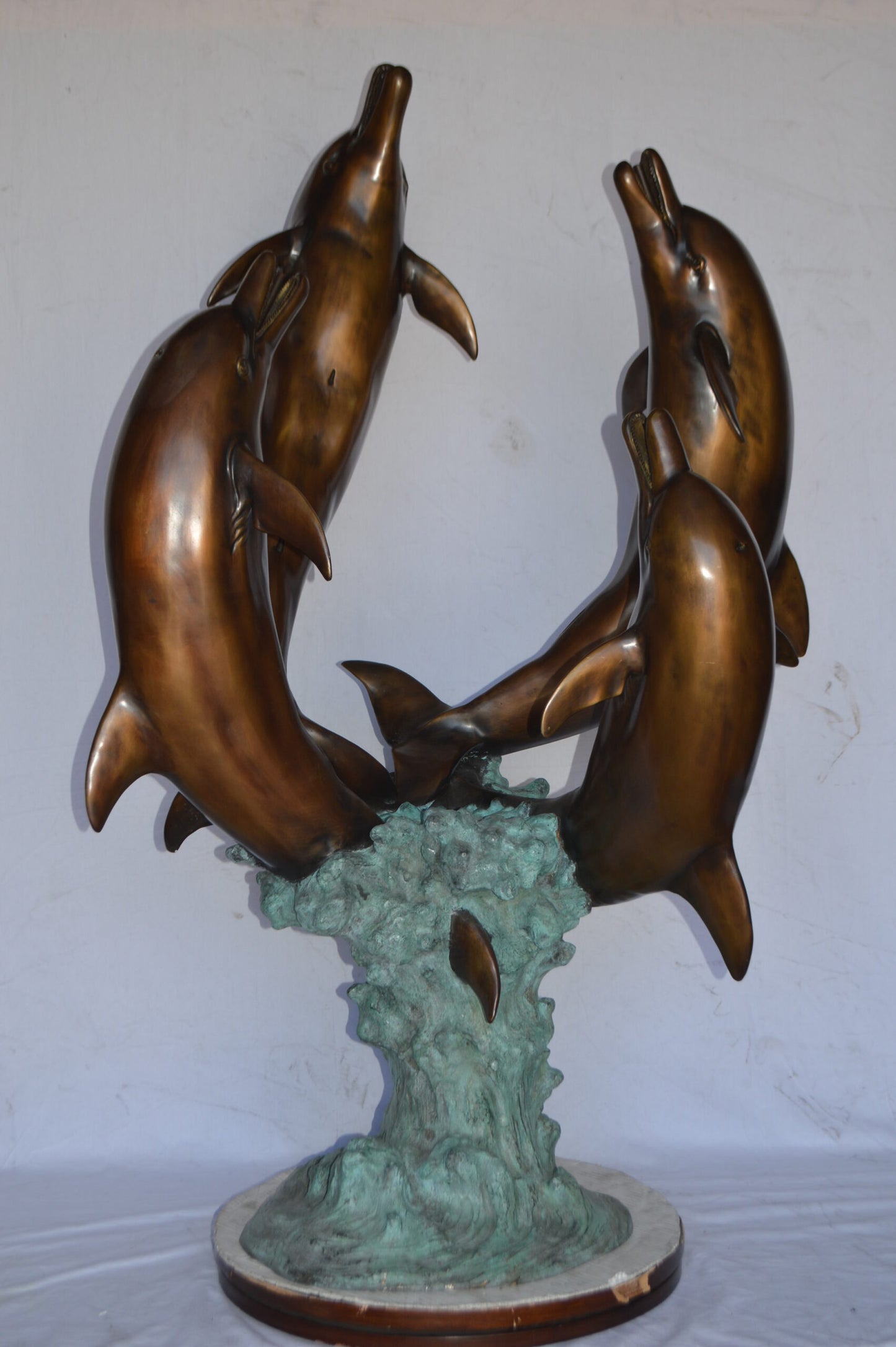Four Dolphins Jumping Bronze Statue Fountain - Size: 39"L x 41"W x 62"H.