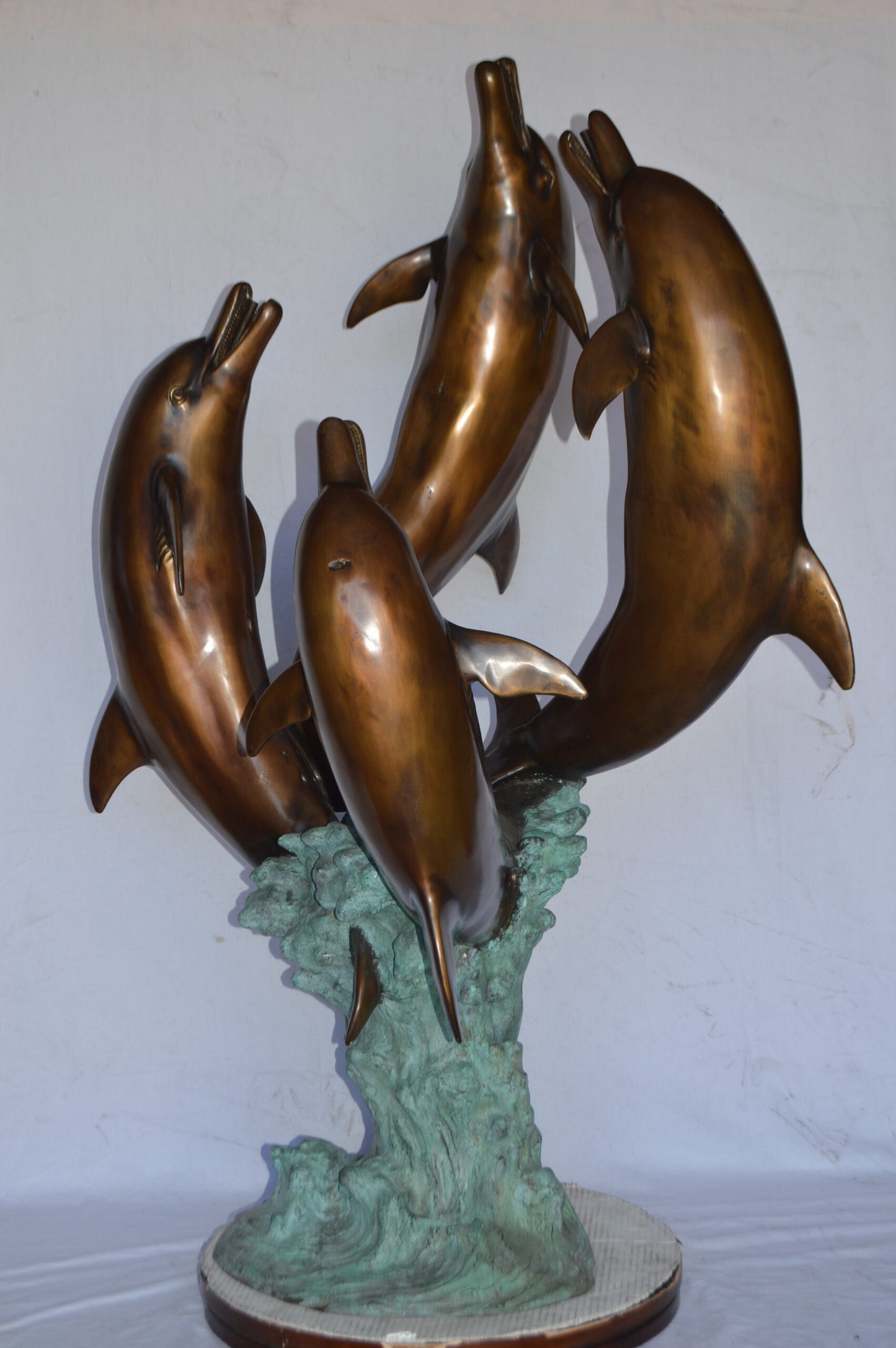 Four Dolphins Jumping Bronze Statue Fountain - Size: 39"L x 41"W x 62"H.