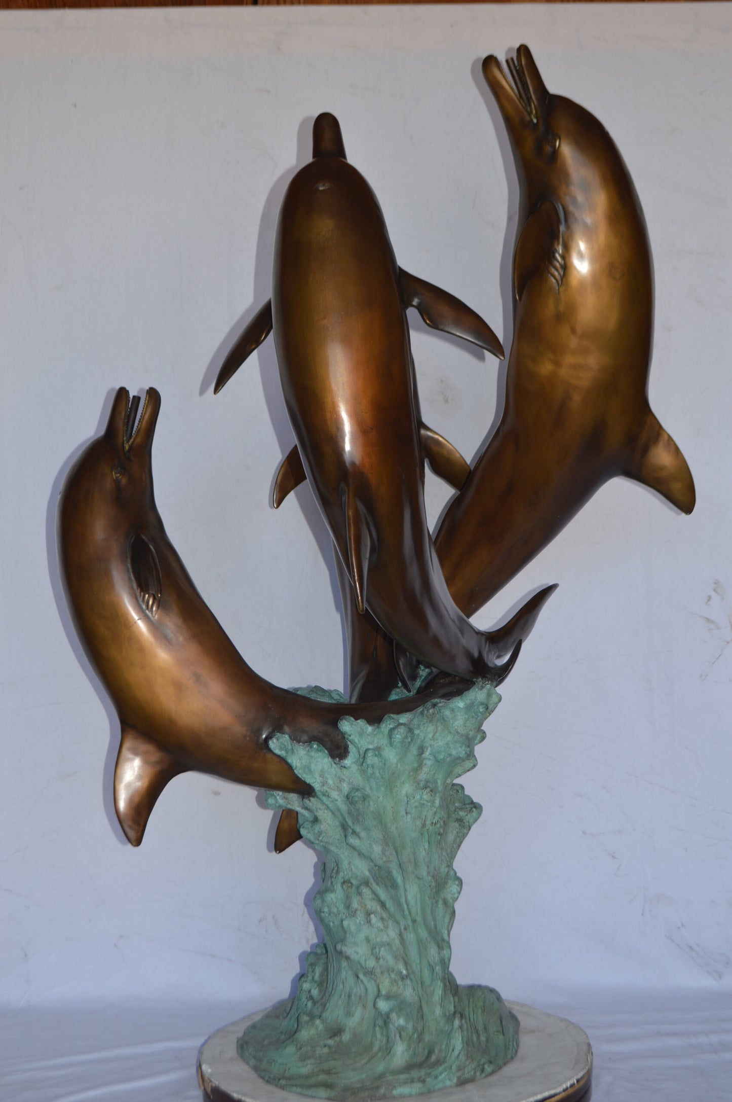 Four Dolphins Jumping Bronze Statue Fountain - Size: 39"L x 41"W x 62"H.