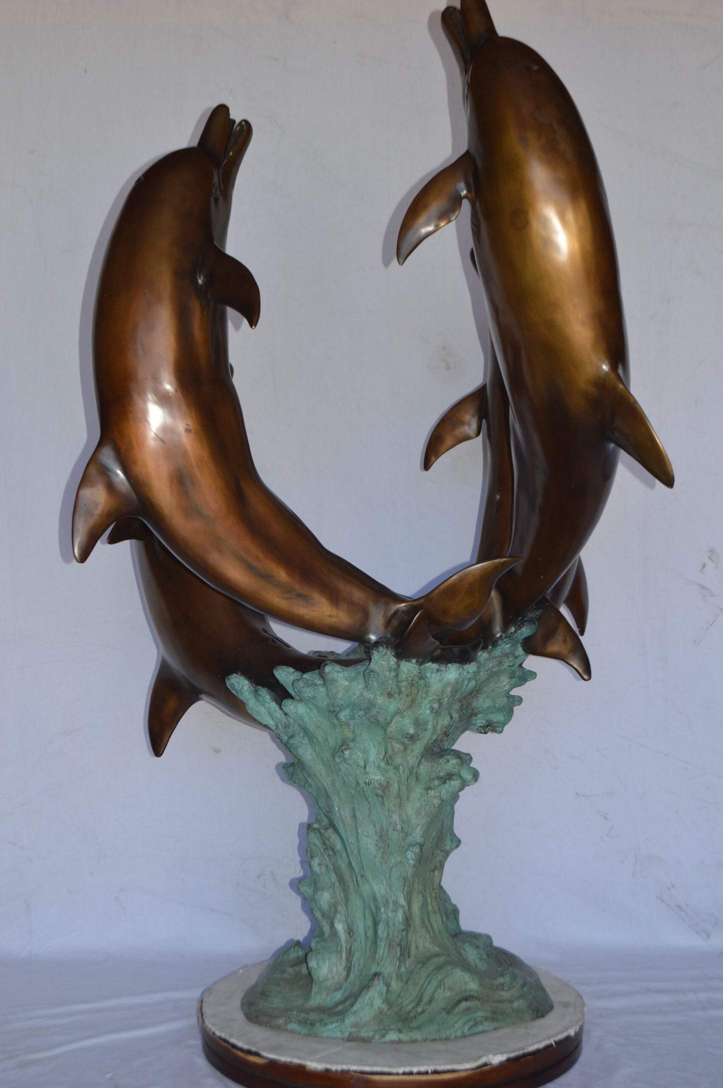 Four Dolphins Jumping Bronze Statue Fountain - Size: 39"L x 41"W x 62"H.