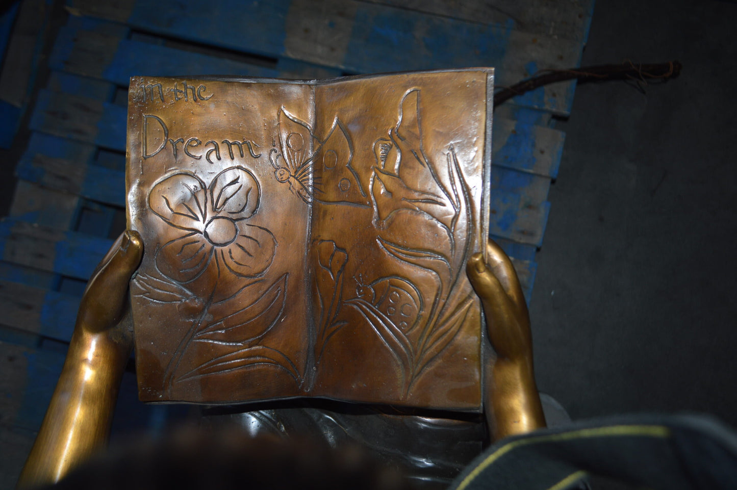 Girl Sitting on a Tree Stump, Reading Bronze Statue - Size: 15"L x 20"W x 22"H.