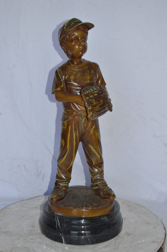 Young Baseball Pitcher Bronze Statue - Size: 12"L x 12"W x 28"H.