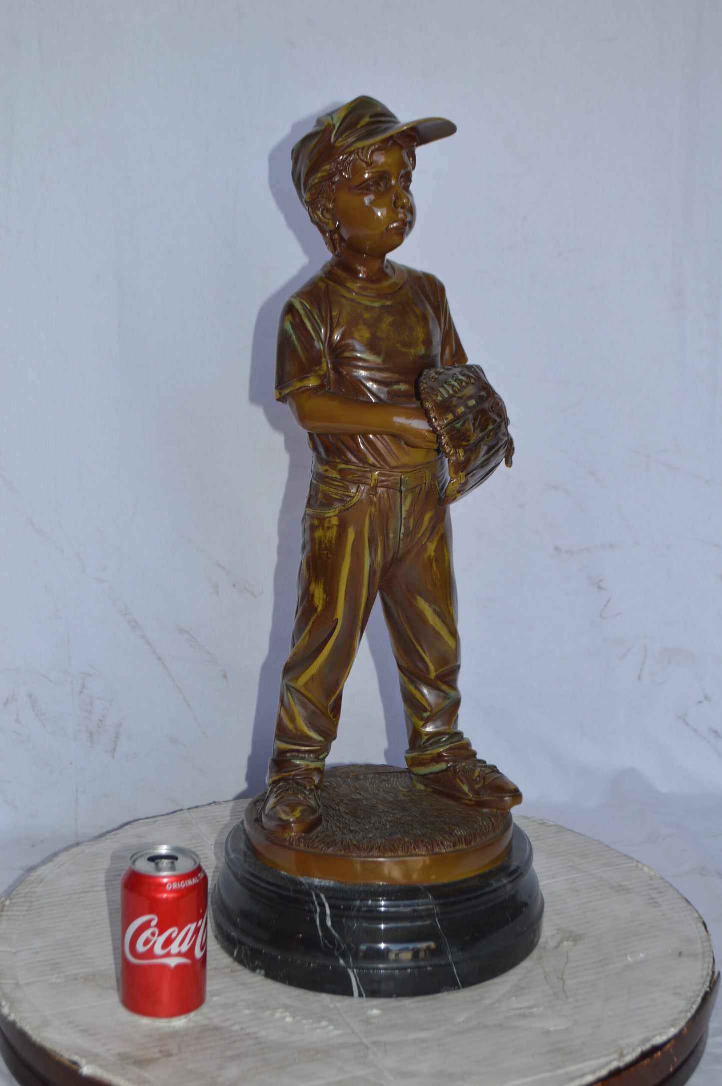 Young Baseball Pitcher Bronze Statue - Size: 12"L x 12"W x 28"H.
