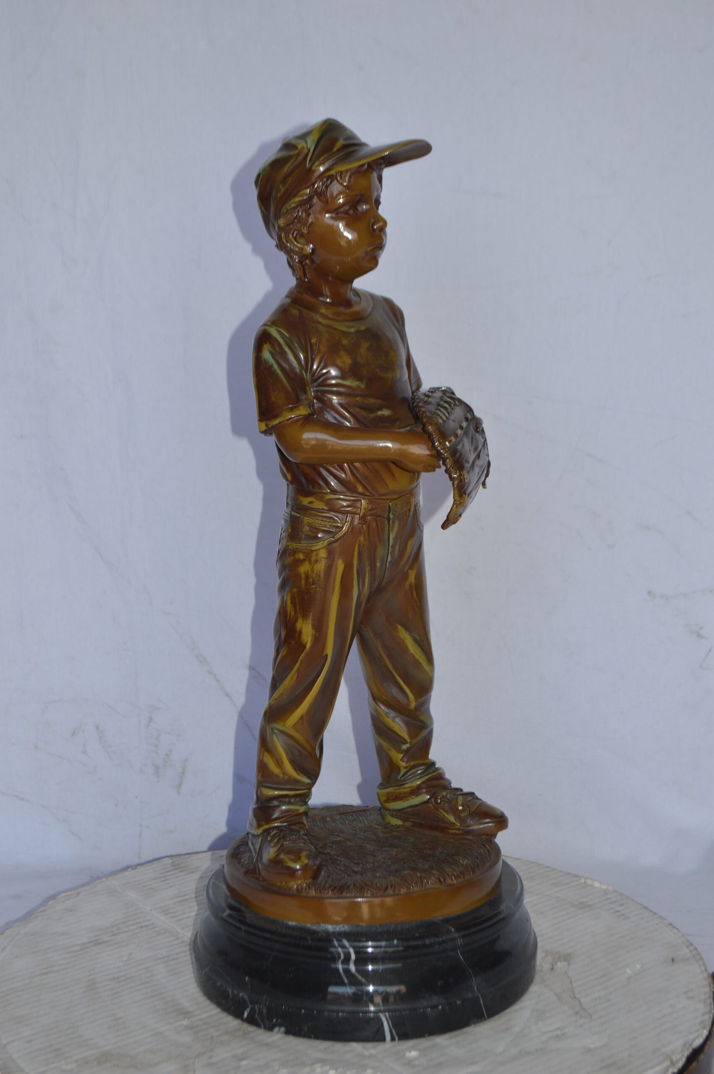 Young Baseball Pitcher Bronze Statue - Size: 12"L x 12"W x 28"H.