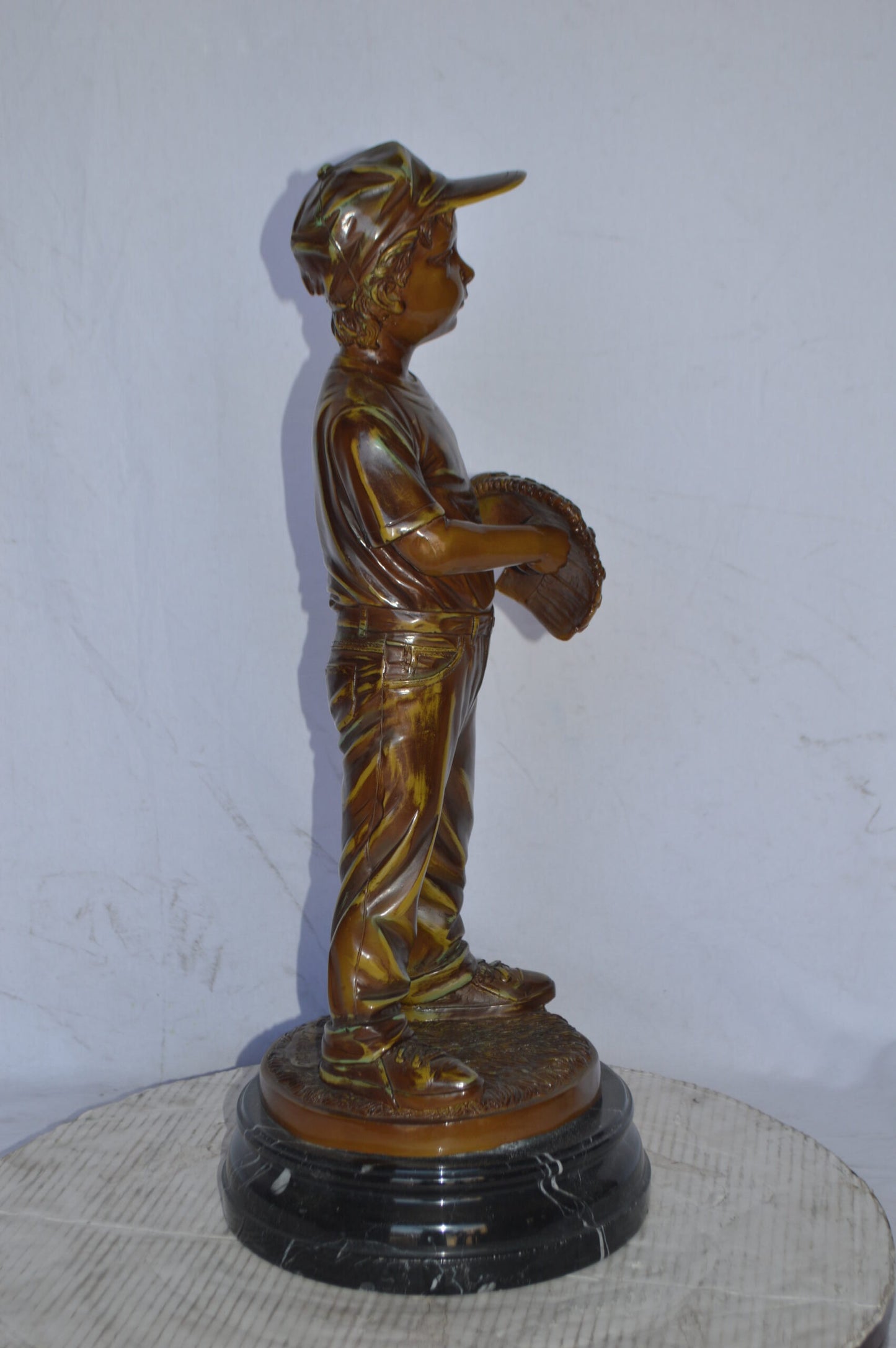 Young Baseball Pitcher Bronze Statue - Size: 12"L x 12"W x 28"H.