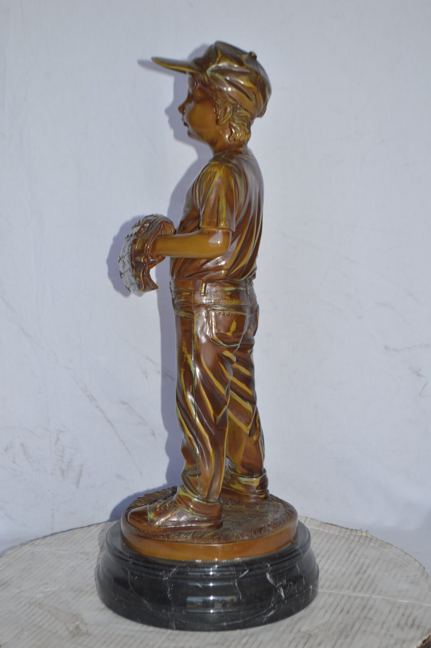 Young Baseball Pitcher Bronze Statue - Size: 12"L x 12"W x 28"H.