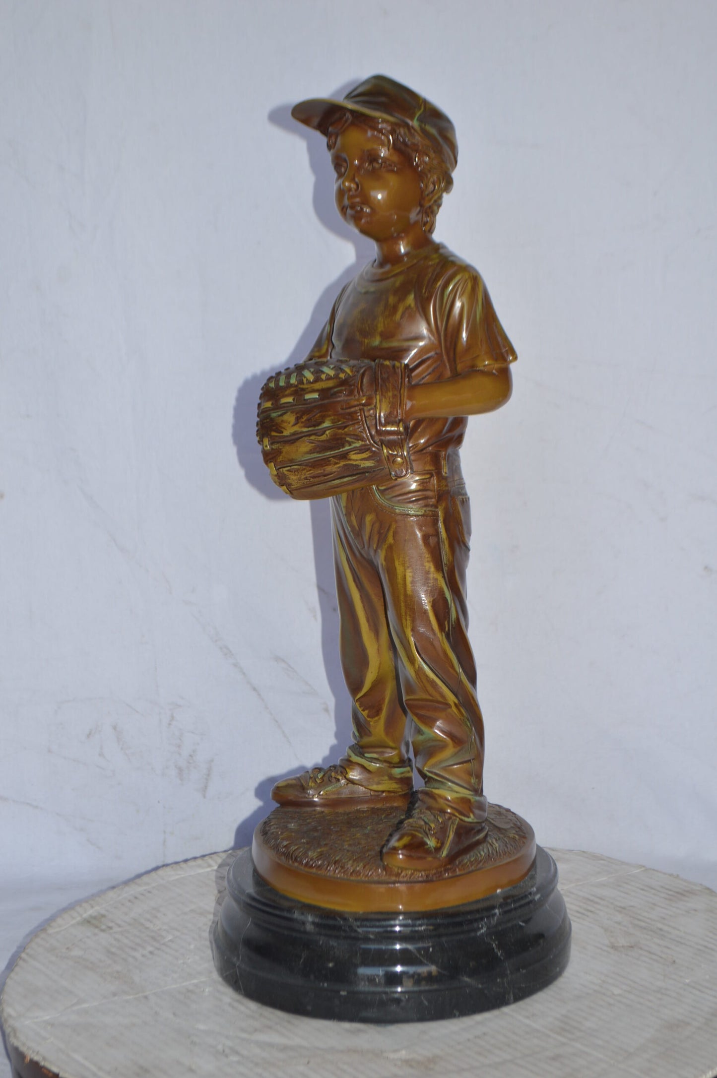 Young Baseball Pitcher Bronze Statue - Size: 12"L x 12"W x 28"H.