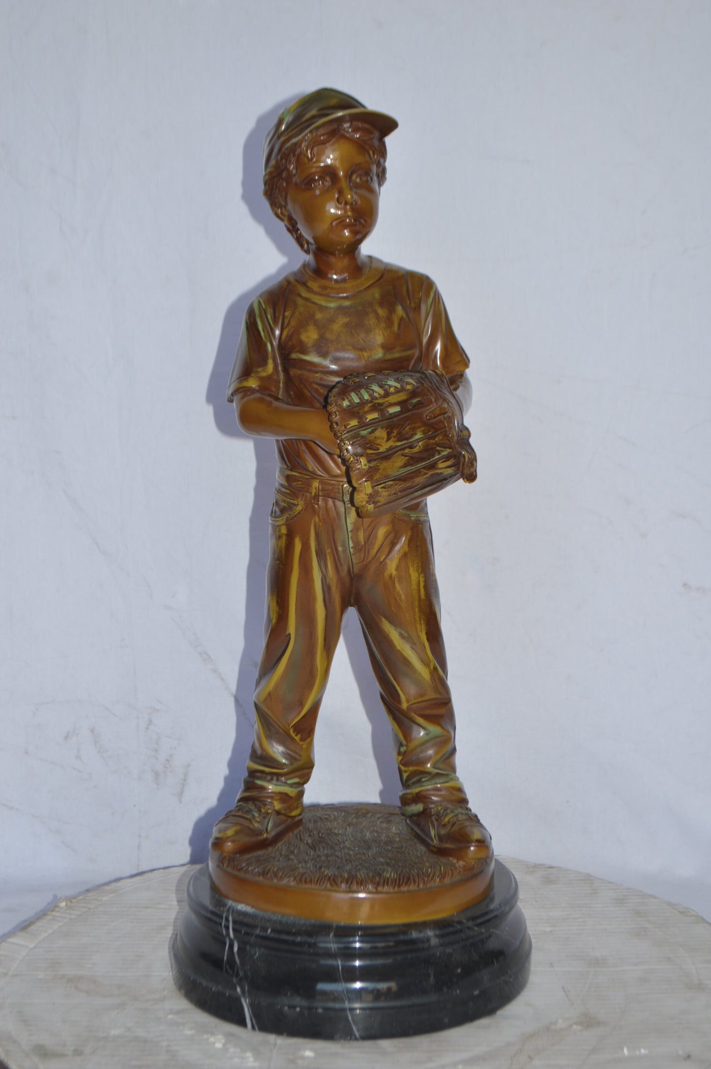 Young Baseball Pitcher Bronze Statue - Size: 12"L x 12"W x 28"H.
