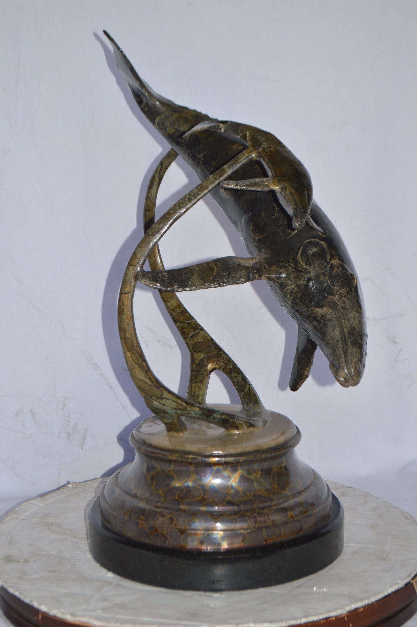 Tenderness Blue Whale Bronze Statue by J. Townsend - Size: 20"L x 14"W x 29"H.
