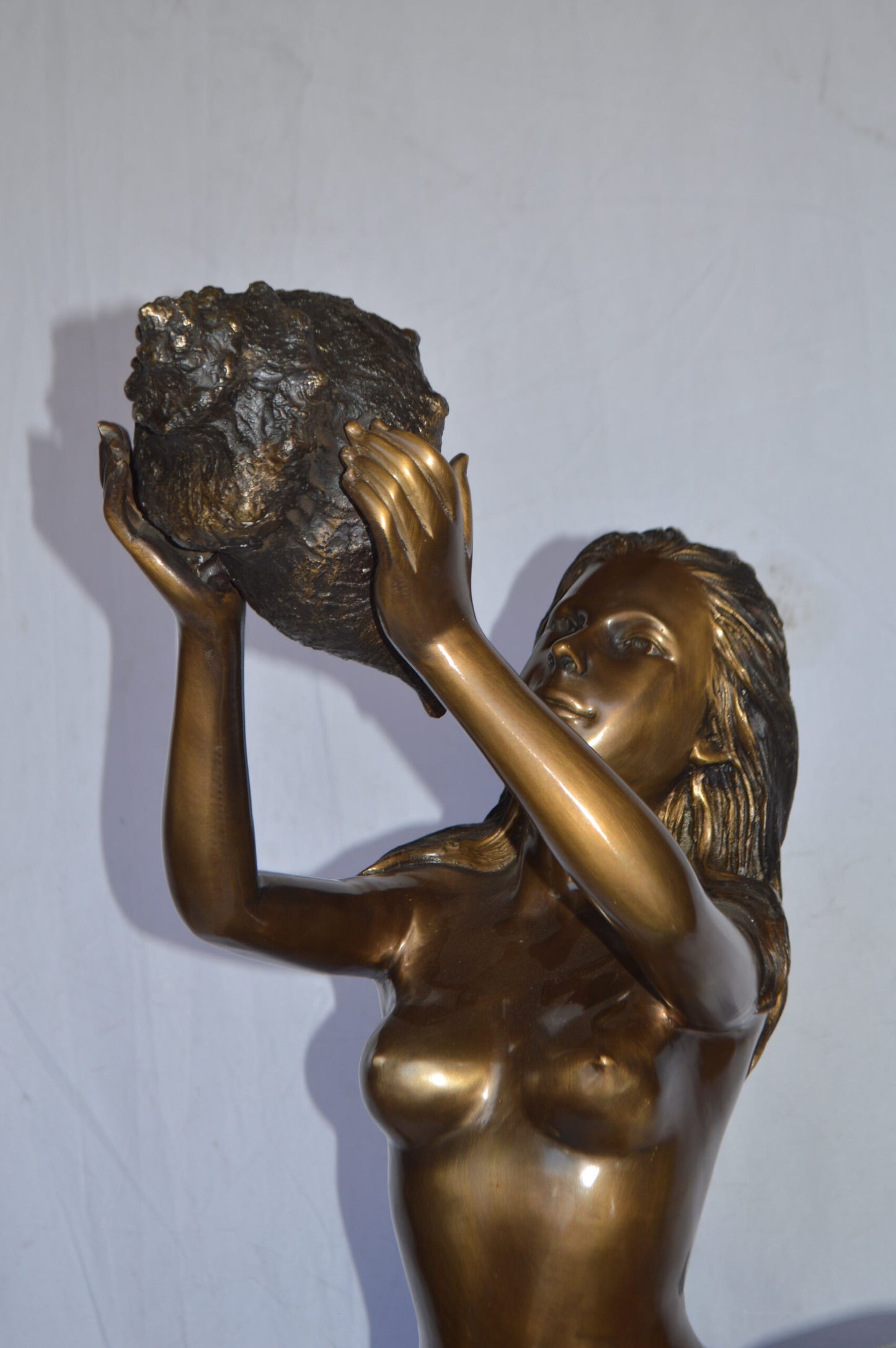 Mermaid with Two Dolphins Bronze Fountain Art Nude - Size: 26"L x 22"W x 43"H.