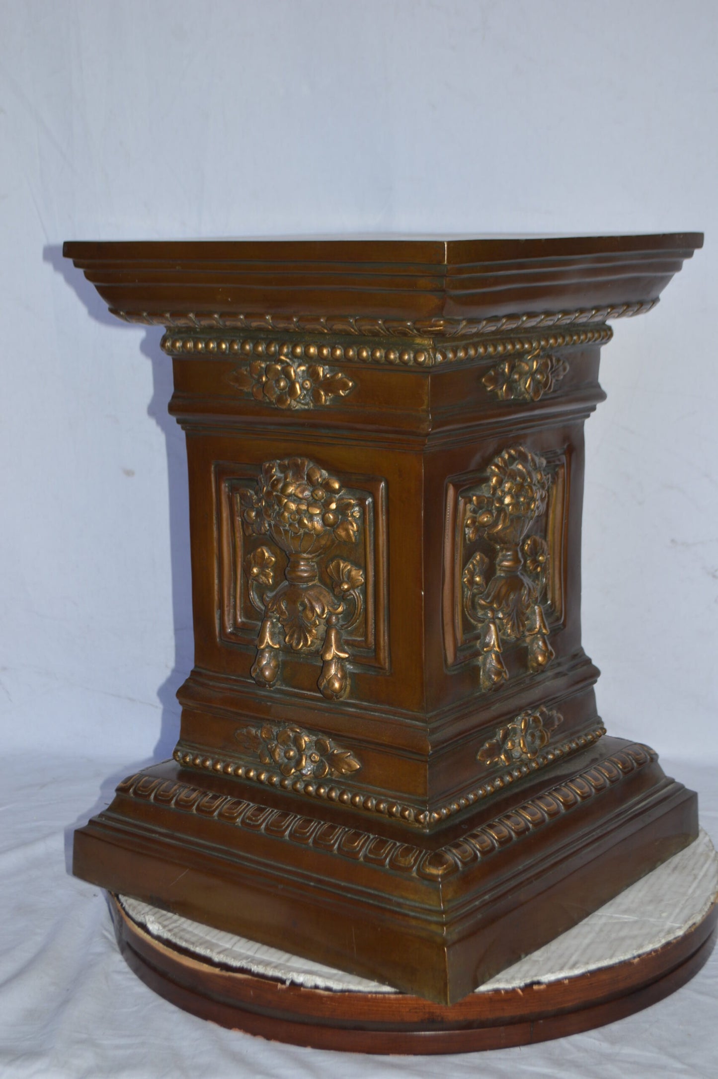 Detailed Large and Heavy Square Bronze Pedestal - Size: 18"L x 18"W x 24"H.